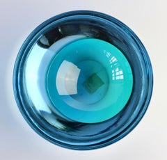 Grande ciotola, piatto, posacenere in vetro di Murano Glass Sommerso asimmetrico blu di Cenedese