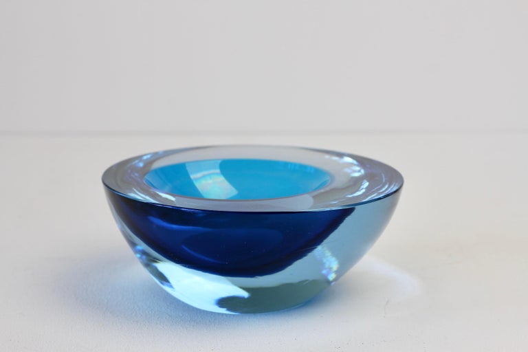 Mid-Century Modern Large Cenedese Italian Asymmetric Blue Sommerso Murano Glass Bowl, Dish, Ashtray For Sale