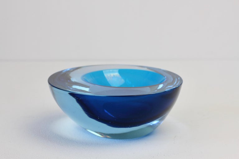 Blown Glass Large Cenedese Italian Asymmetric Blue Sommerso Murano Glass Bowl, Dish, Ashtray For Sale