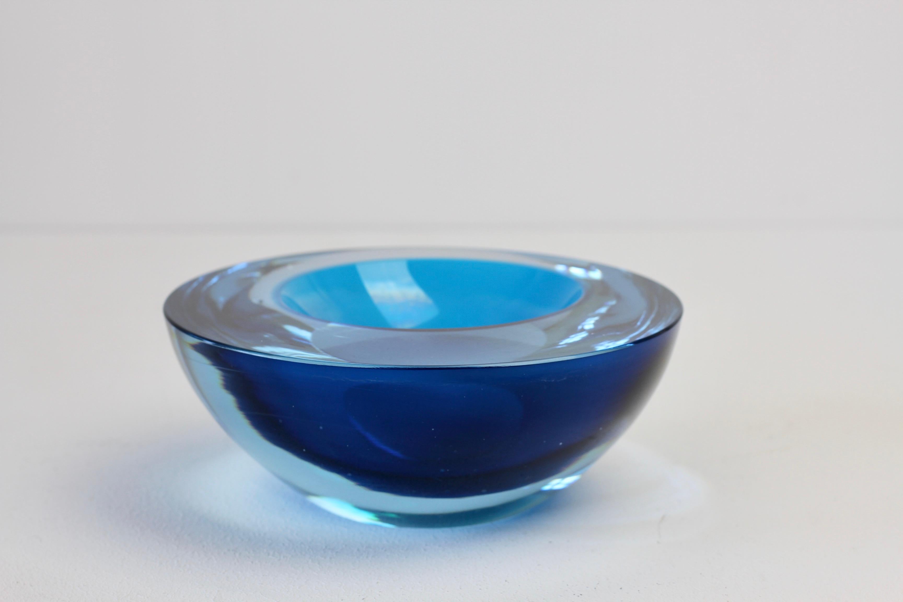 Large Cenedese Italian Asymmetric Blue Sommerso Murano Glass Bowl, Dish, Ashtray For Sale 1