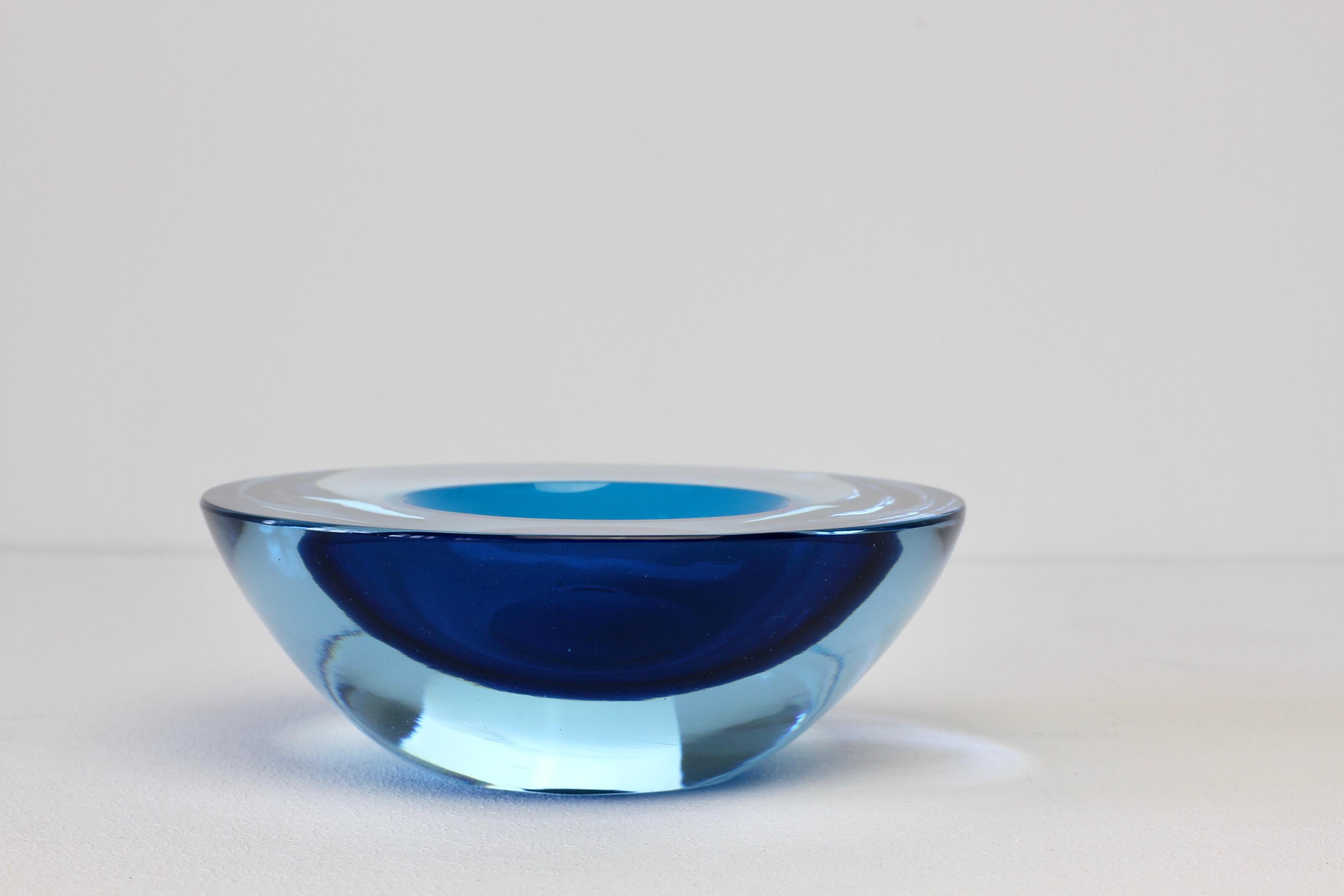 20th Century Large Cenedese Italian Asymmetric Blue Sommerso Murano Glass Bowl, Dish, Ashtray For Sale