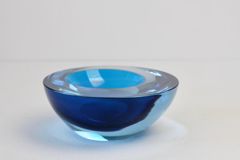 Large Cenedese Italian Asymmetric Blue Sommerso Murano Glass Bowl, Dish, Ashtray For Sale 2