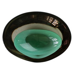 Vintage Large Cenedese Italian Asymmetric Green Sommerso Murano Glass Bowl Dish, Ashtray