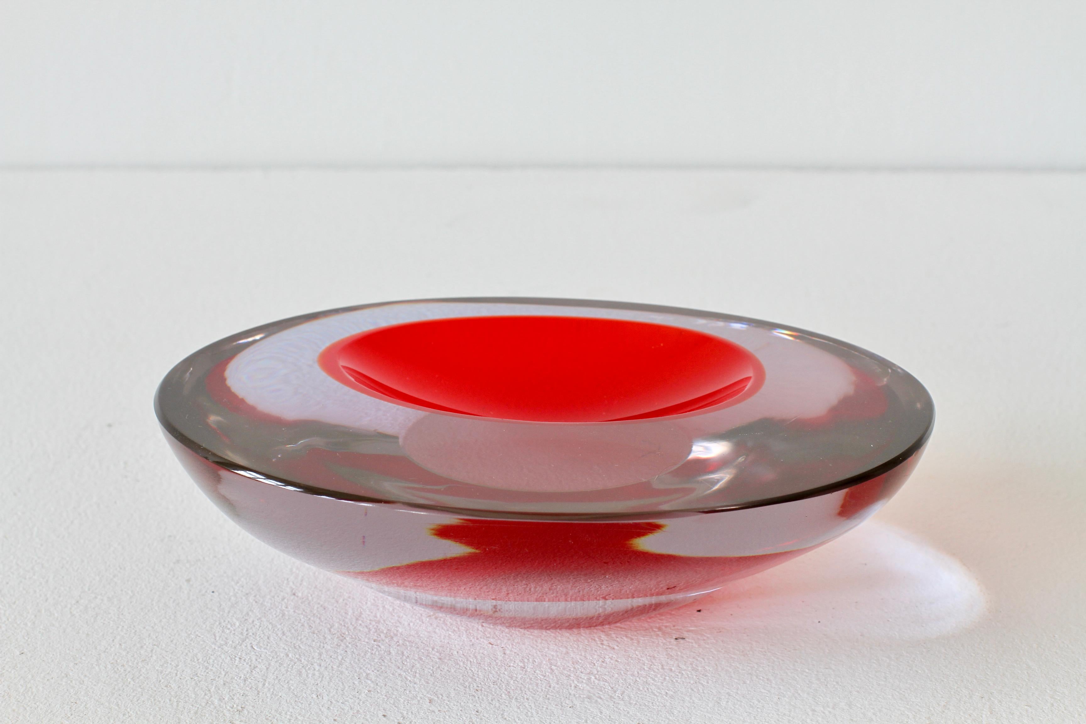 Large Cenedese Italian Asymmetric Red Sommerso Murano Glass Bowl Dish or Ashtray For Sale 5