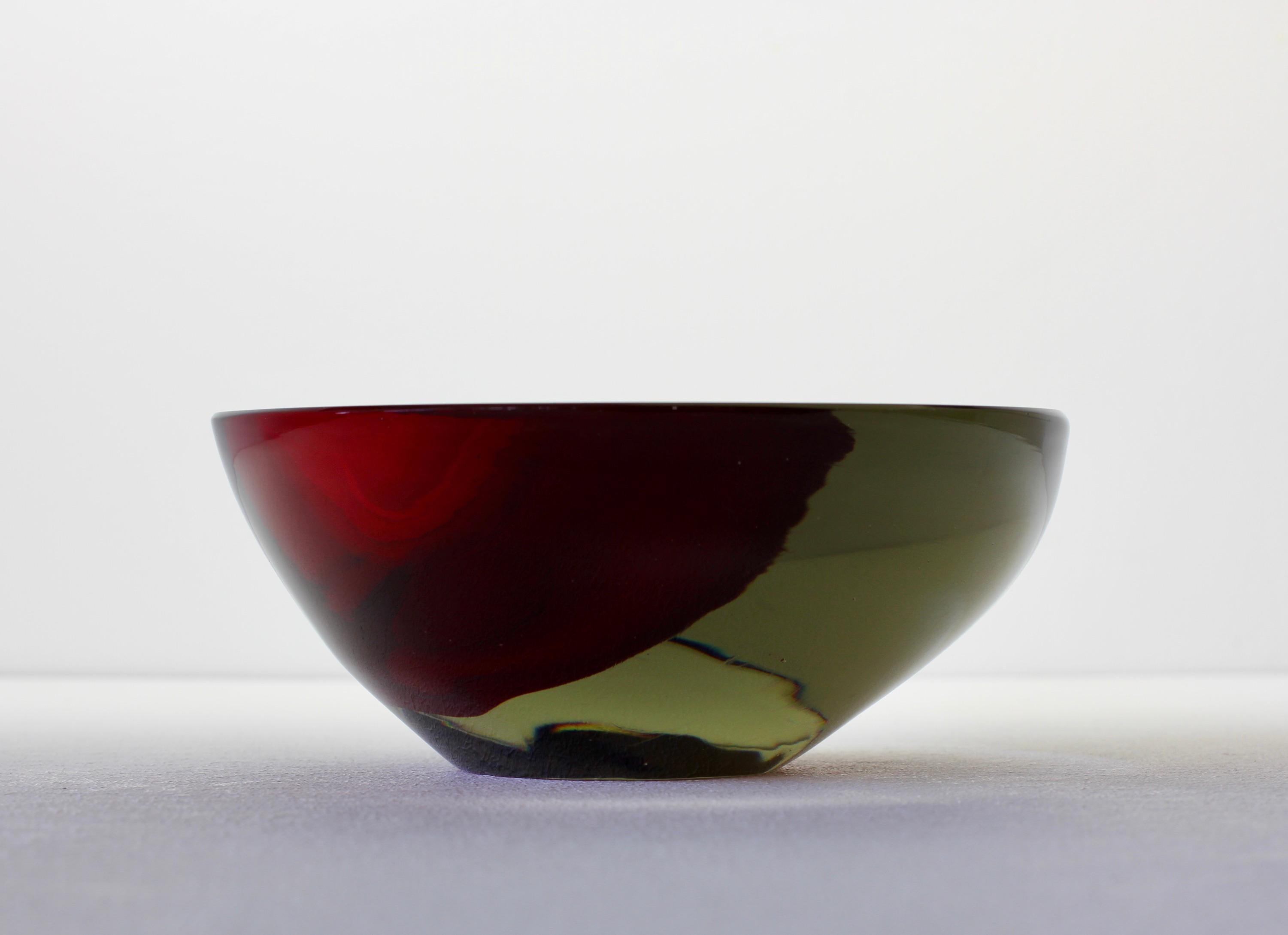 Large Cenedese Italian Asymmetric Red Sommerso Murano Glass Bowl Dish or Ashtray For Sale 11