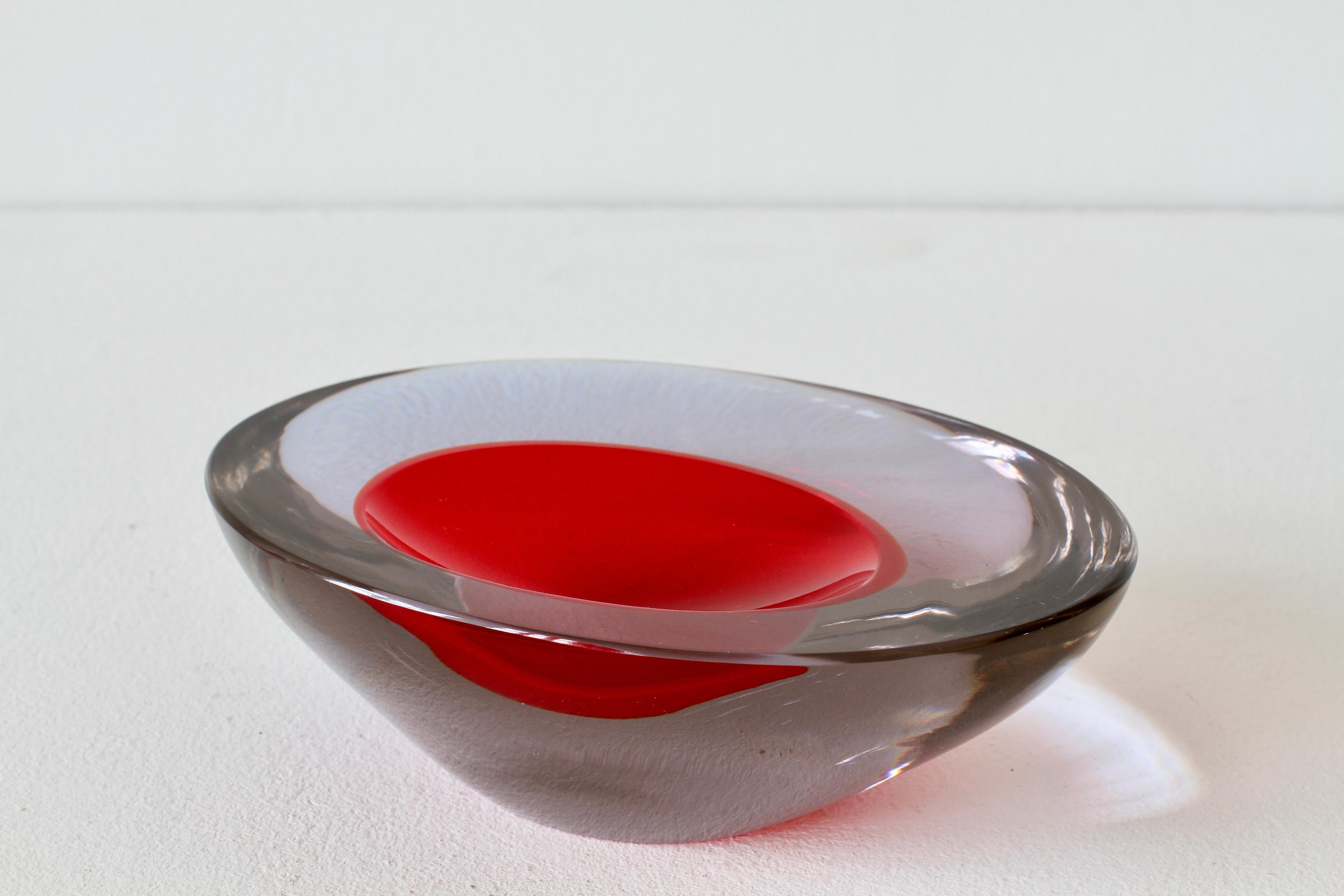 Large Cenedese Italian Asymmetric Red Sommerso Murano Glass Bowl Dish or Ashtray For Sale 11