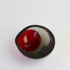 Large Cenedese Italian Asymmetric Red Sommerso Murano Glass Bowl Dish or Ashtray