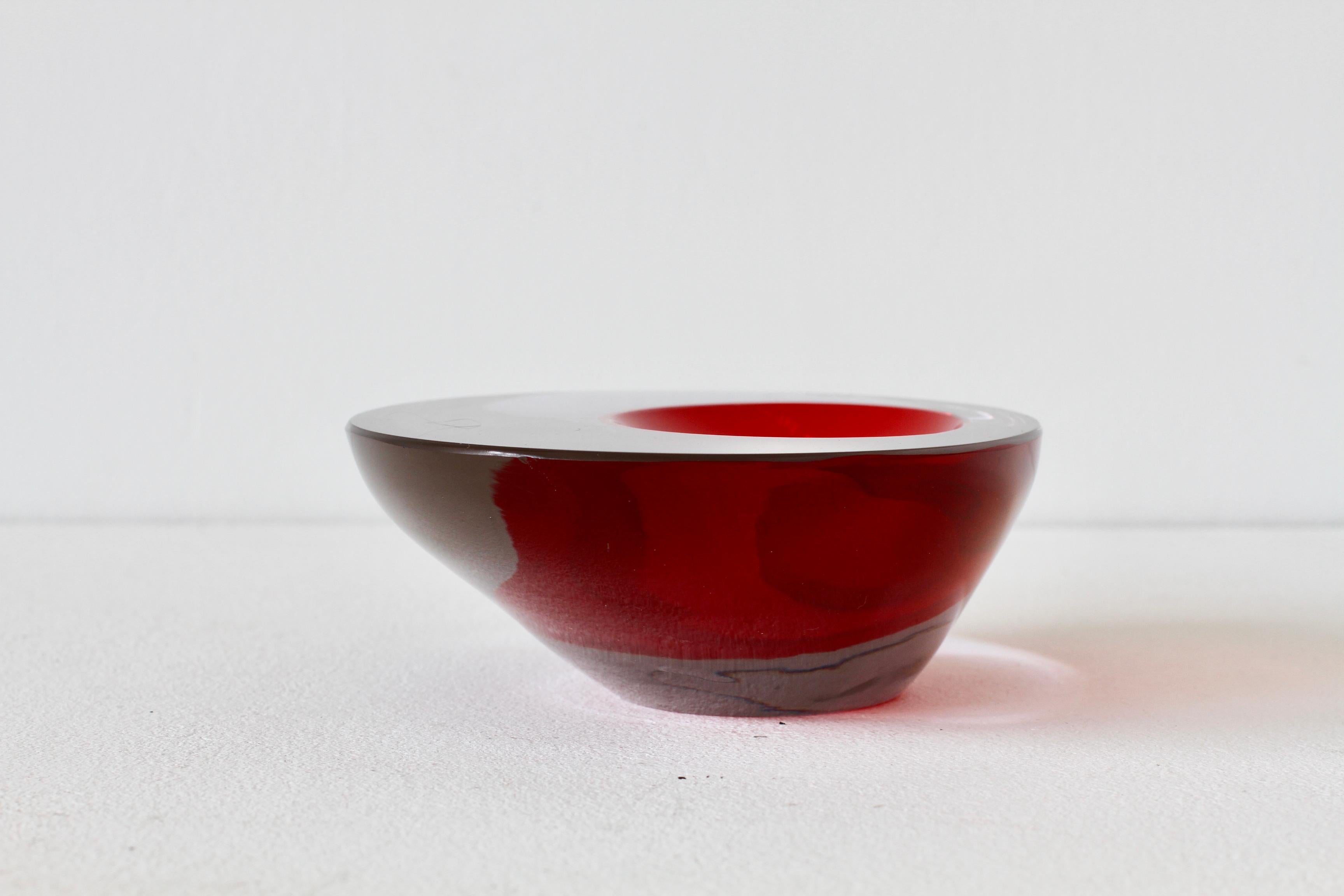 Mid-Century Modern Large Cenedese Italian Asymmetric Red Sommerso Murano Glass Bowl Dish or Ashtray For Sale