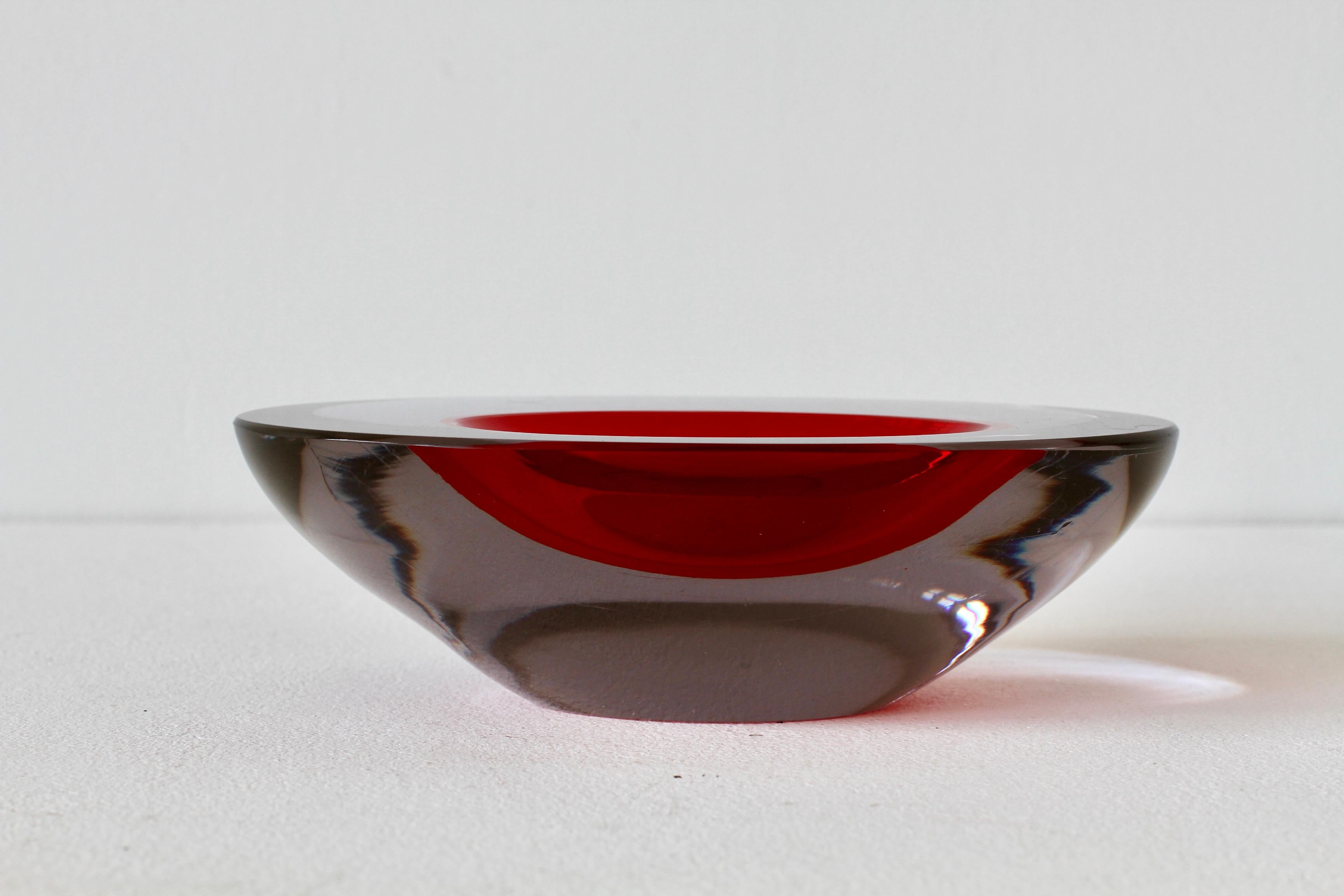 20th Century Large Cenedese Italian Asymmetric Red Sommerso Murano Glass Bowl Dish or Ashtray For Sale