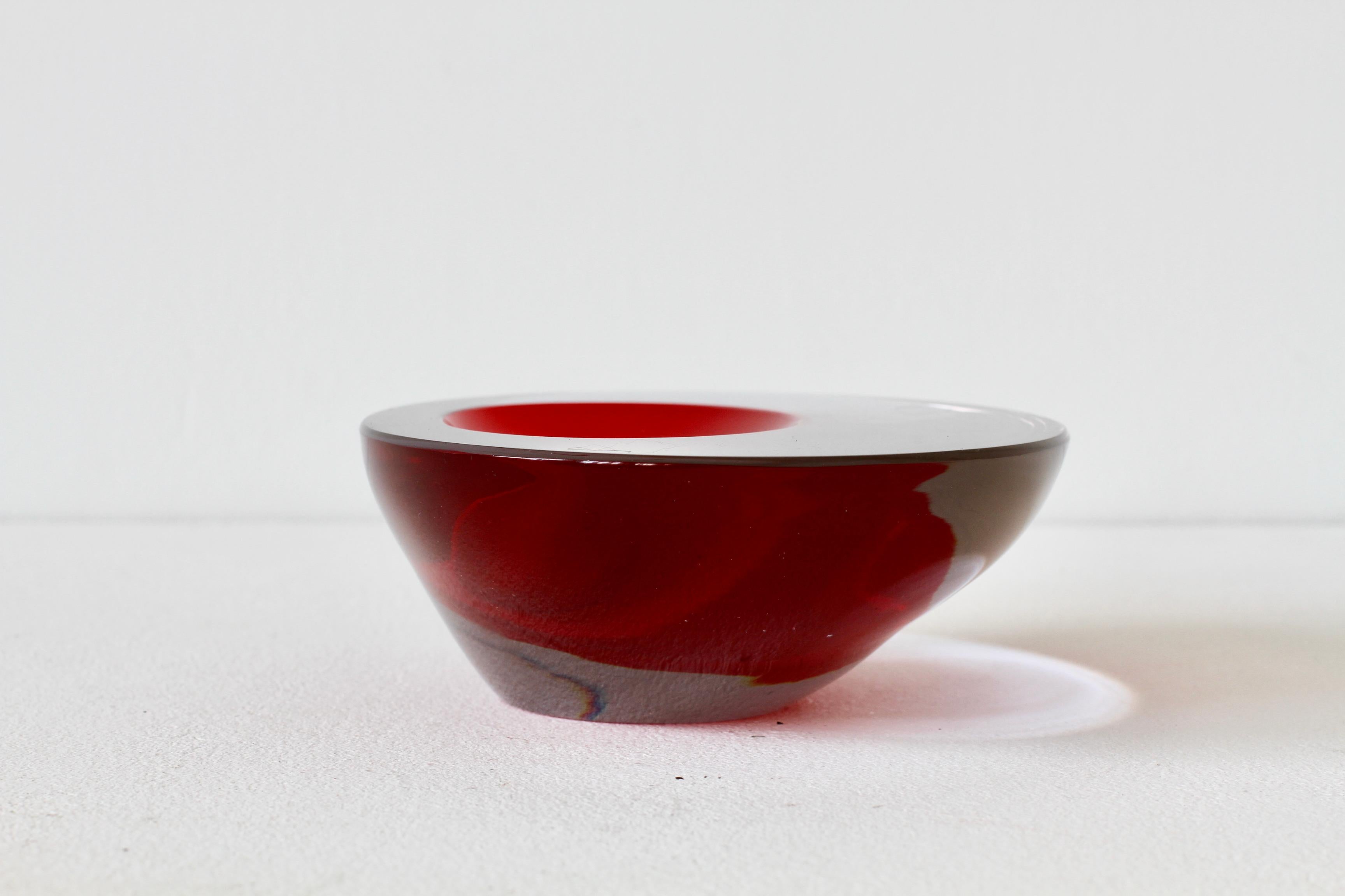 Blown Glass Large Cenedese Italian Asymmetric Red Sommerso Murano Glass Bowl Dish or Ashtray For Sale