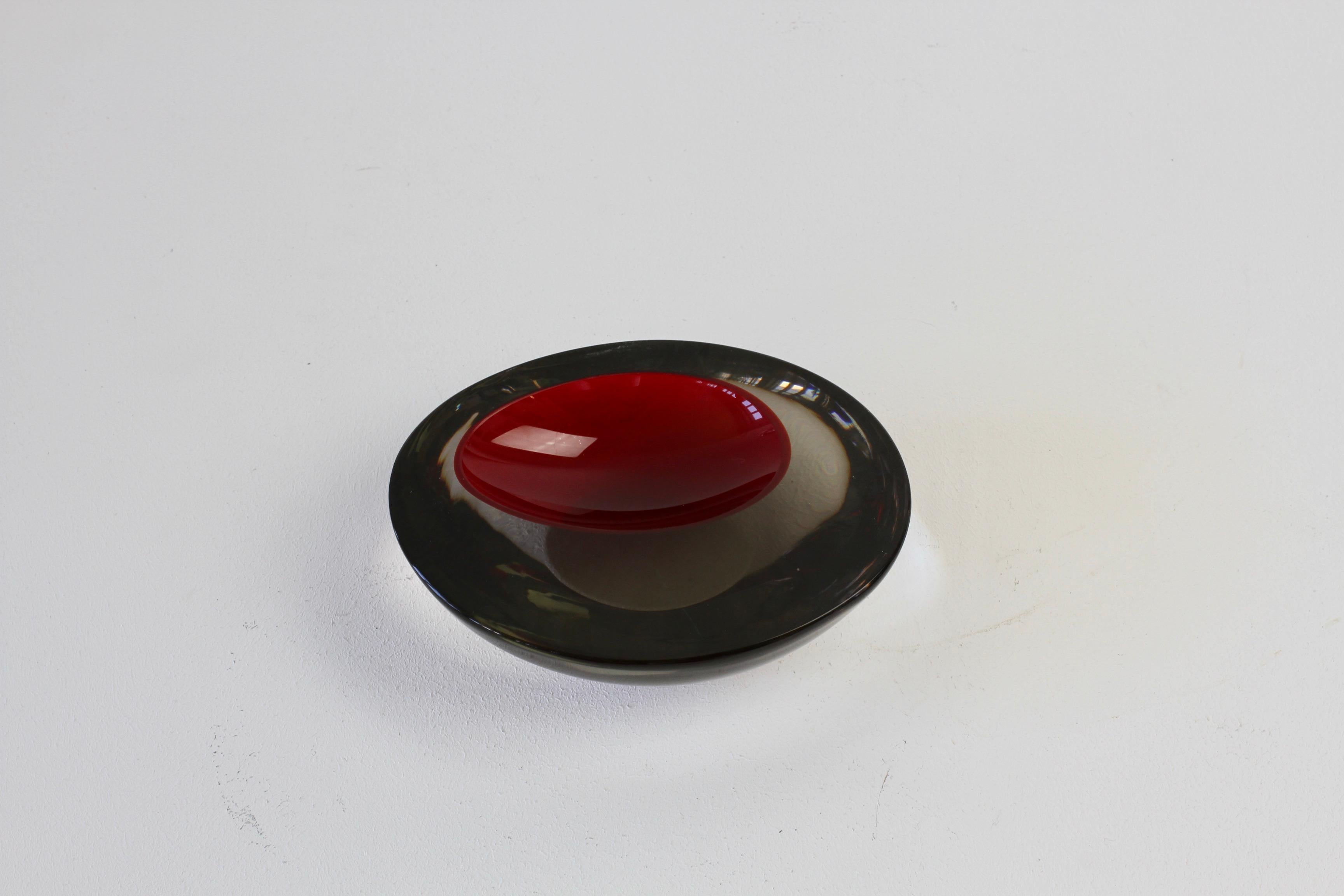 Blown Glass Large Cenedese Italian Asymmetric Red Sommerso Murano Glass Bowl Dish or Ashtray For Sale