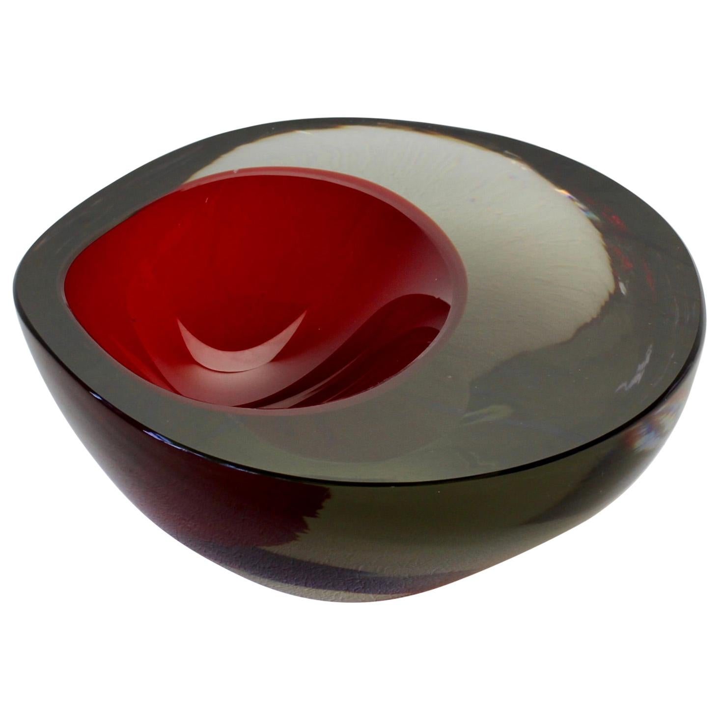 Large Cenedese Italian Asymmetric Red Sommerso Murano Glass Bowl Dish or Ashtray