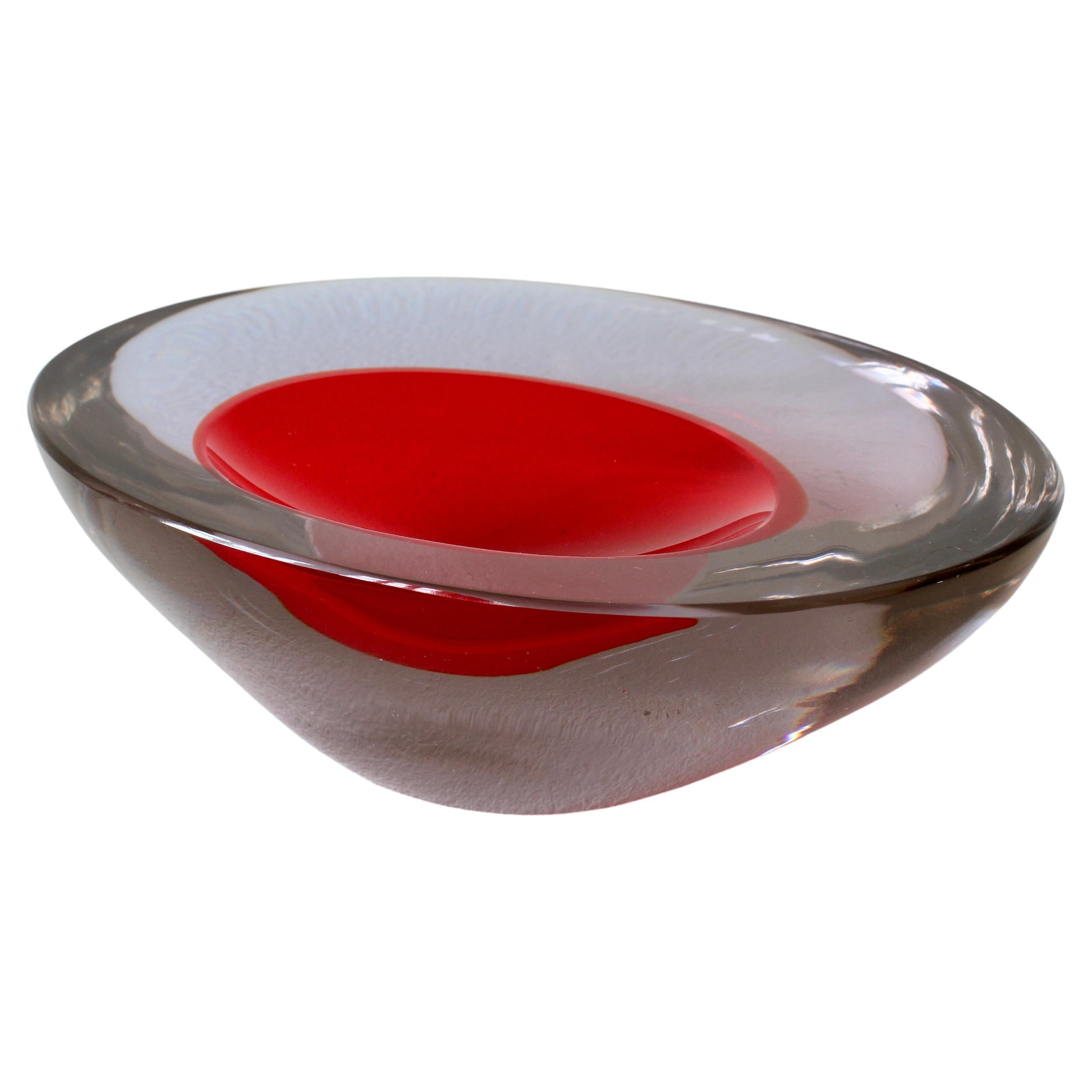 Large Cenedese Italian Asymmetric Red Sommerso Murano Glass Bowl Dish or Ashtray