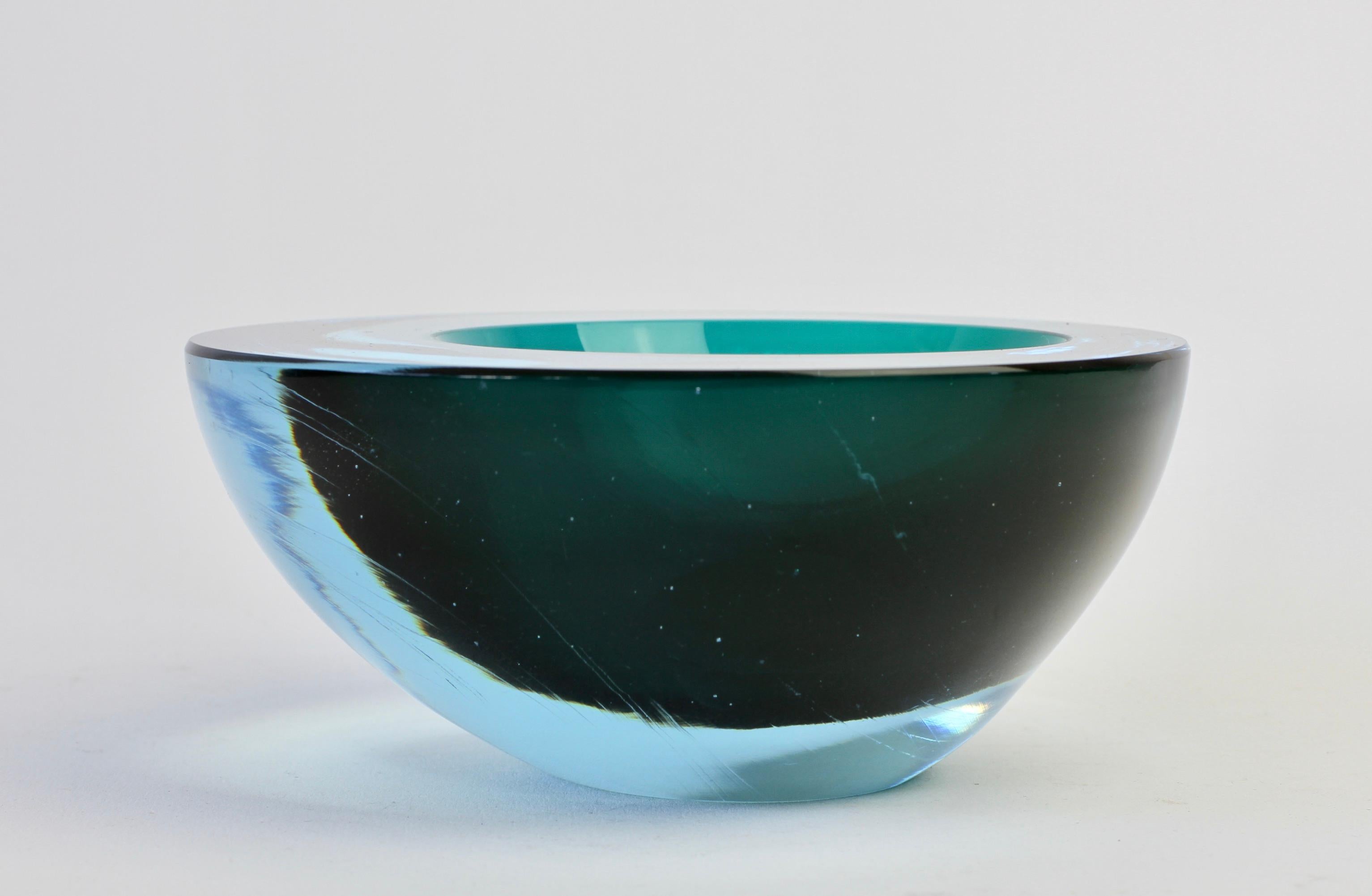 20th Century Large Cenedese Italian Blue & Green Sommerso Murano Glass Bowl, Dish or Ashtray