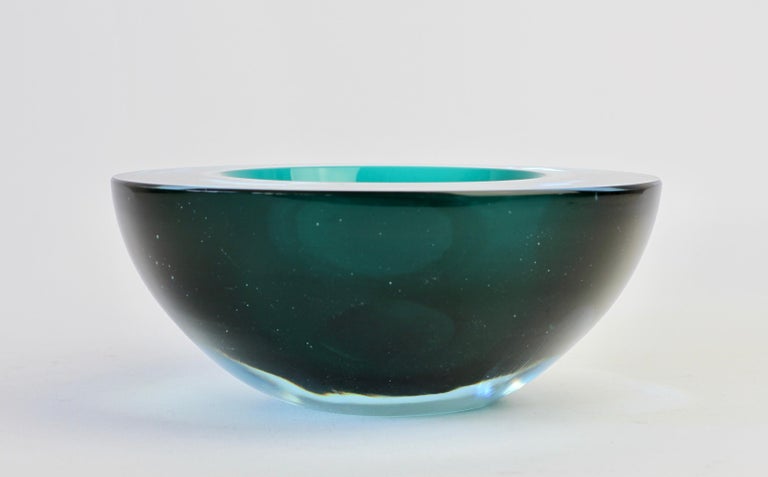 Blown Glass Large Cenedese Italian Blue & Green Sommerso Murano Glass Bowl, Dish or Ashtray