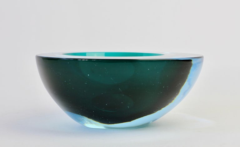 Large Cenedese Italian Blue & Green Sommerso Murano Glass Bowl, Dish or Ashtray 1