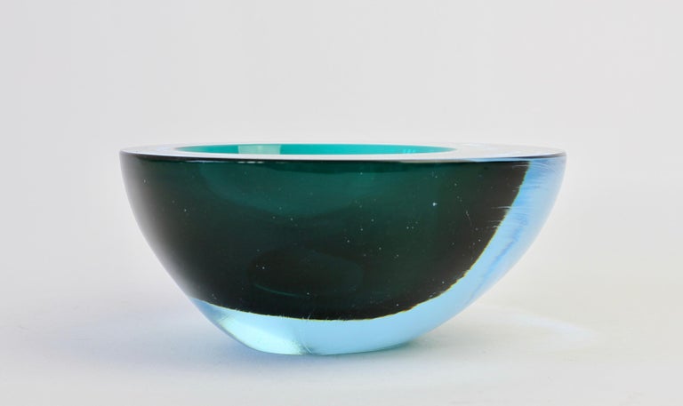 Large Cenedese Italian Blue & Green Sommerso Murano Glass Bowl, Dish or Ashtray 2