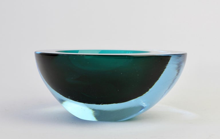 Large Cenedese Italian Blue & Green Sommerso Murano Glass Bowl, Dish or Ashtray 3