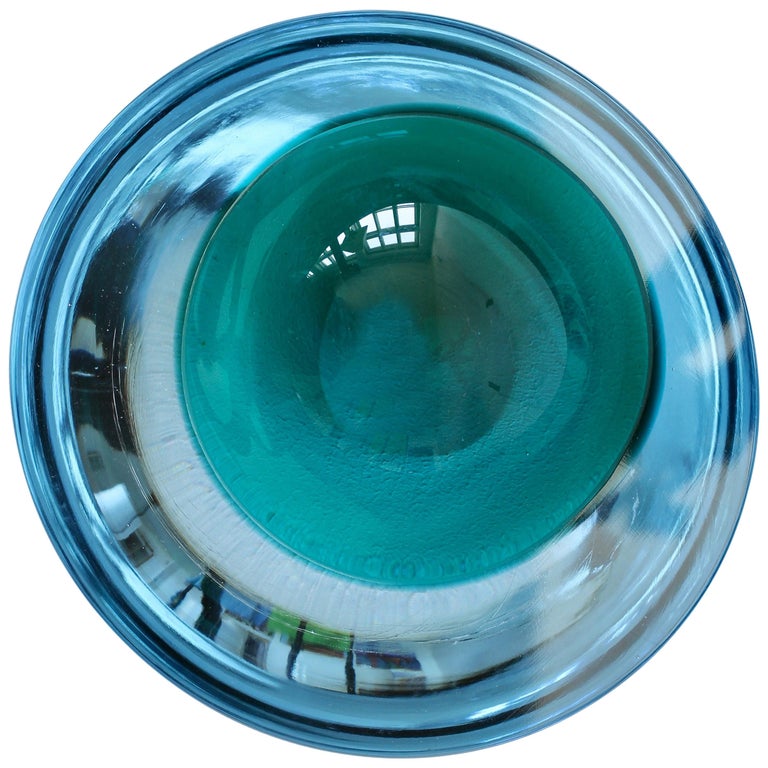 Large Cenedese Italian Blue & Green Sommerso Murano Glass Bowl, Dish or Ashtray