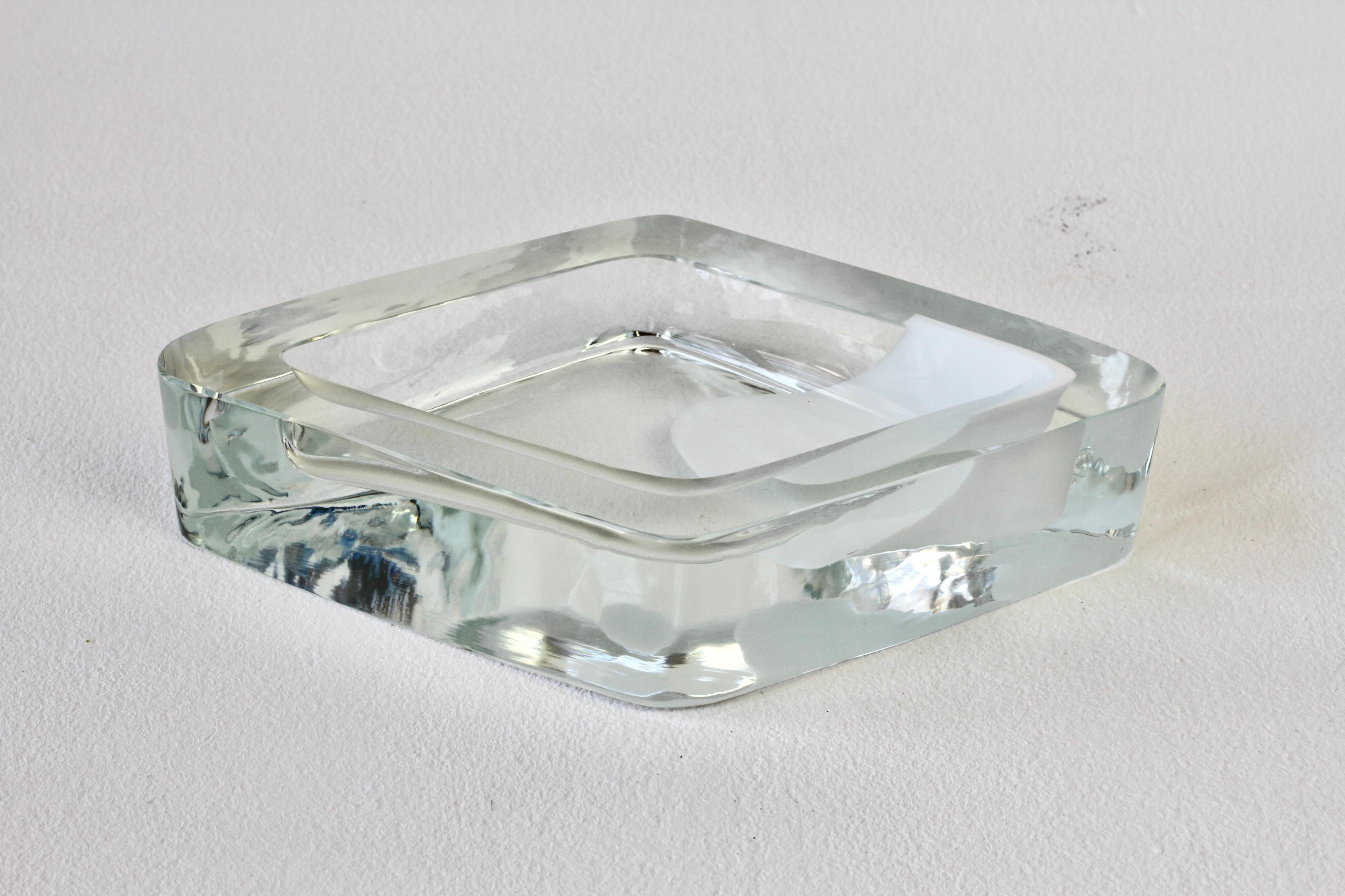 Large Cenedese Italian Rhombus White and Clear Murano Glass Bowl, Dish, Ashtray For Sale 4