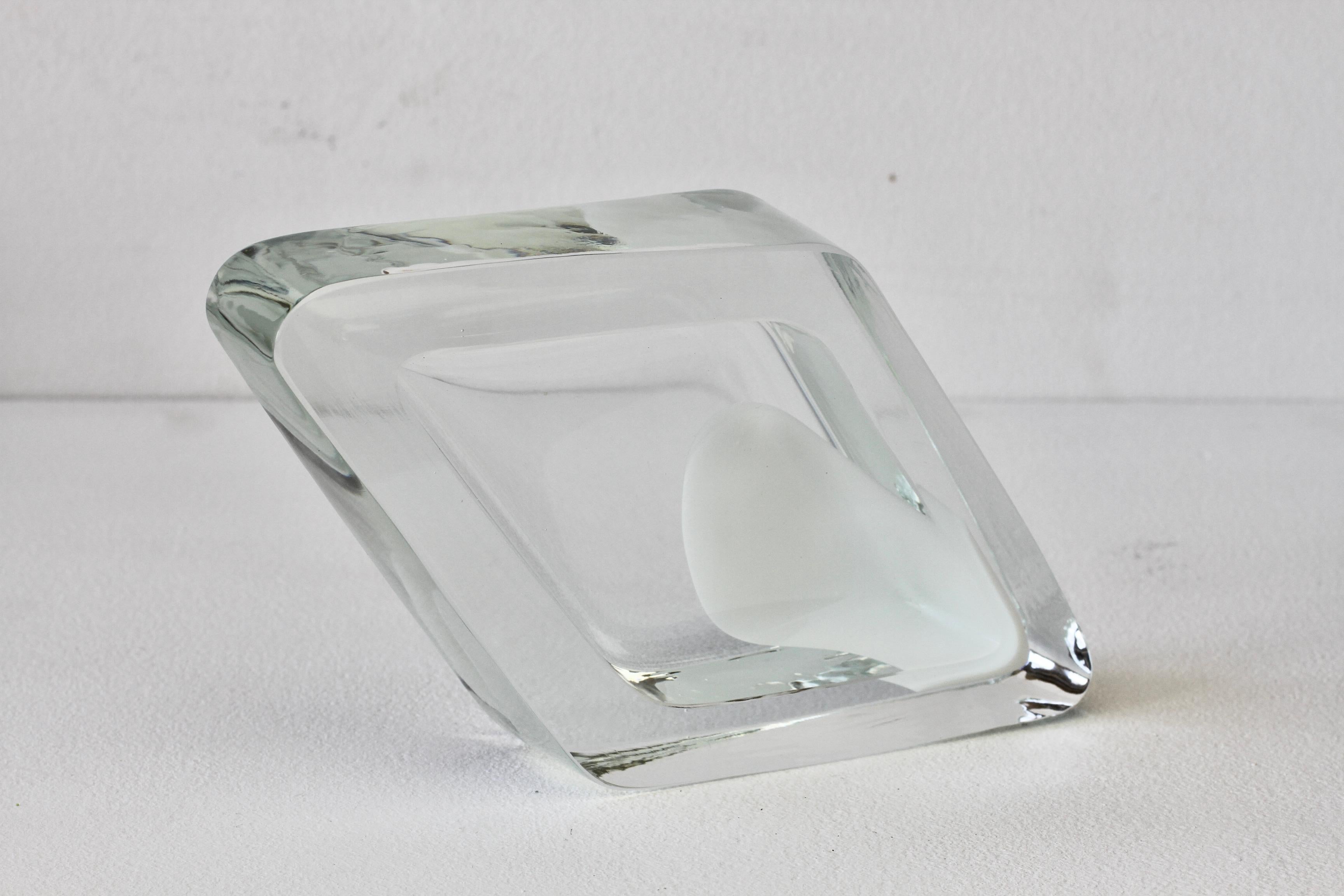 Large Cenedese Italian Rhombus White and Clear Murano Glass Bowl, Dish, Ashtray For Sale 6