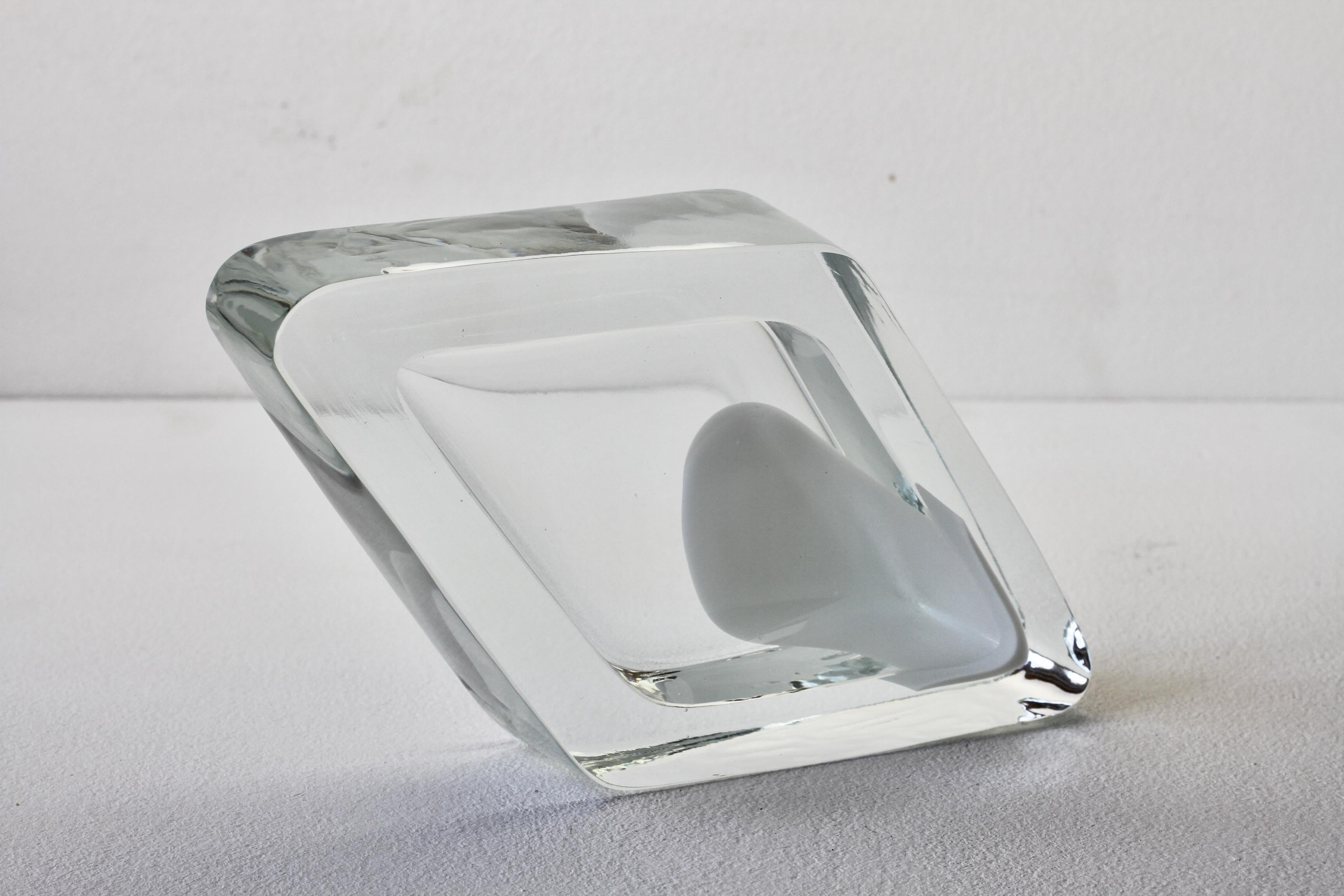Large Cenedese Italian Rhombus White and Clear Murano Glass Bowl, Dish, Ashtray For Sale 8