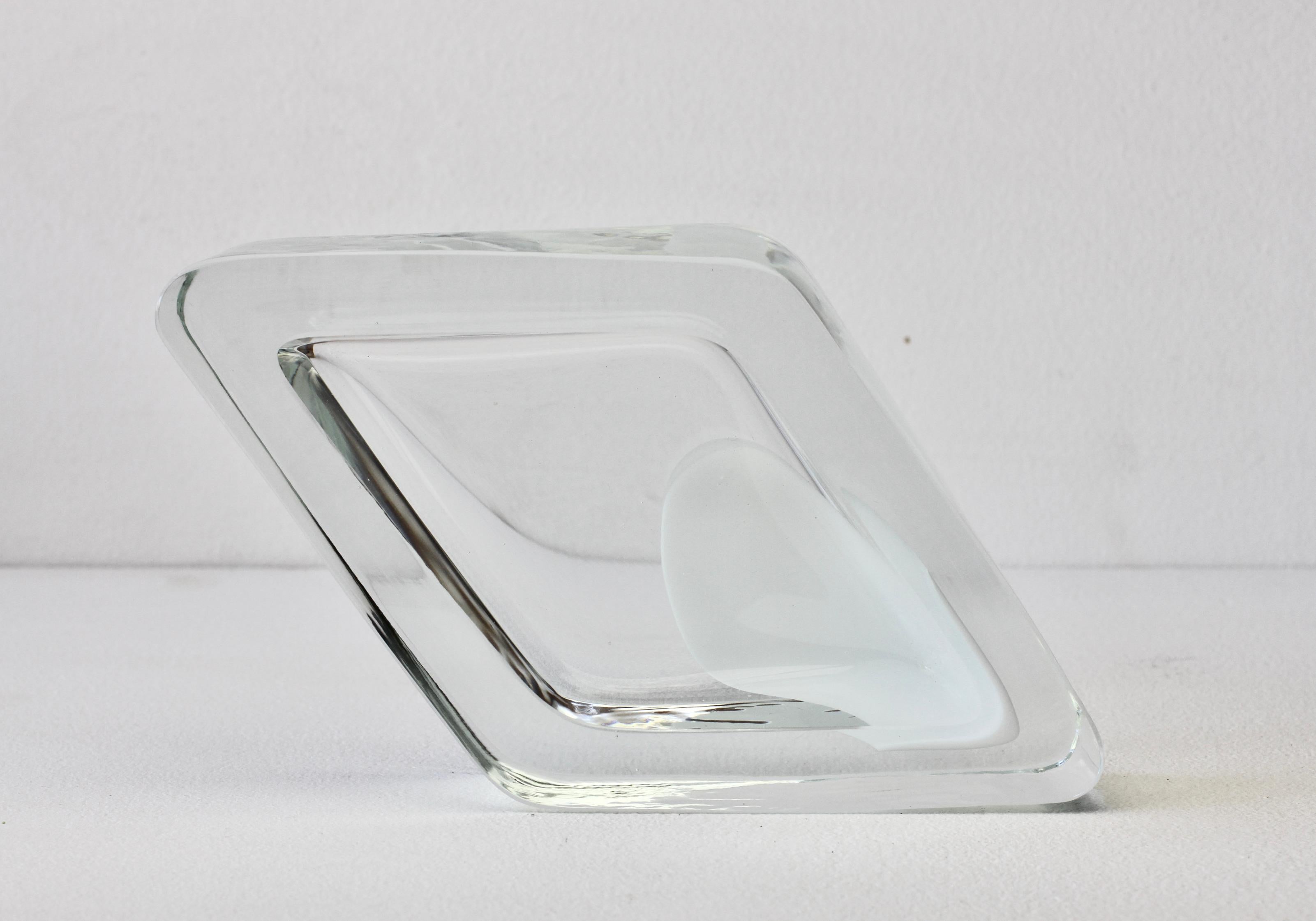 Large Cenedese Italian Rhombus White and Clear Murano Glass Bowl, Dish, Ashtray For Sale 9
