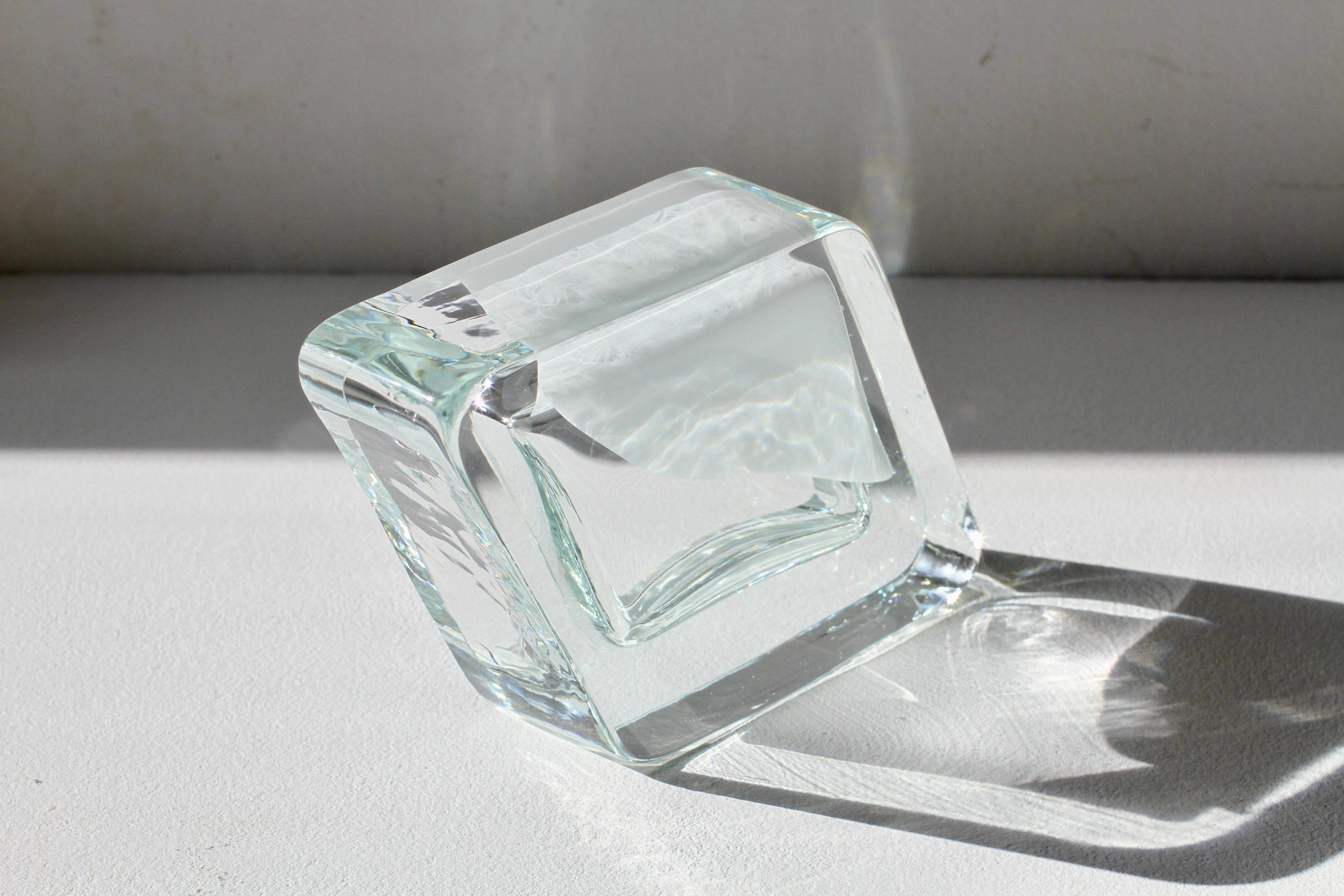 Large Cenedese Italian Rhombus White and Clear Murano Glass Bowl, Dish, Ashtray For Sale 10
