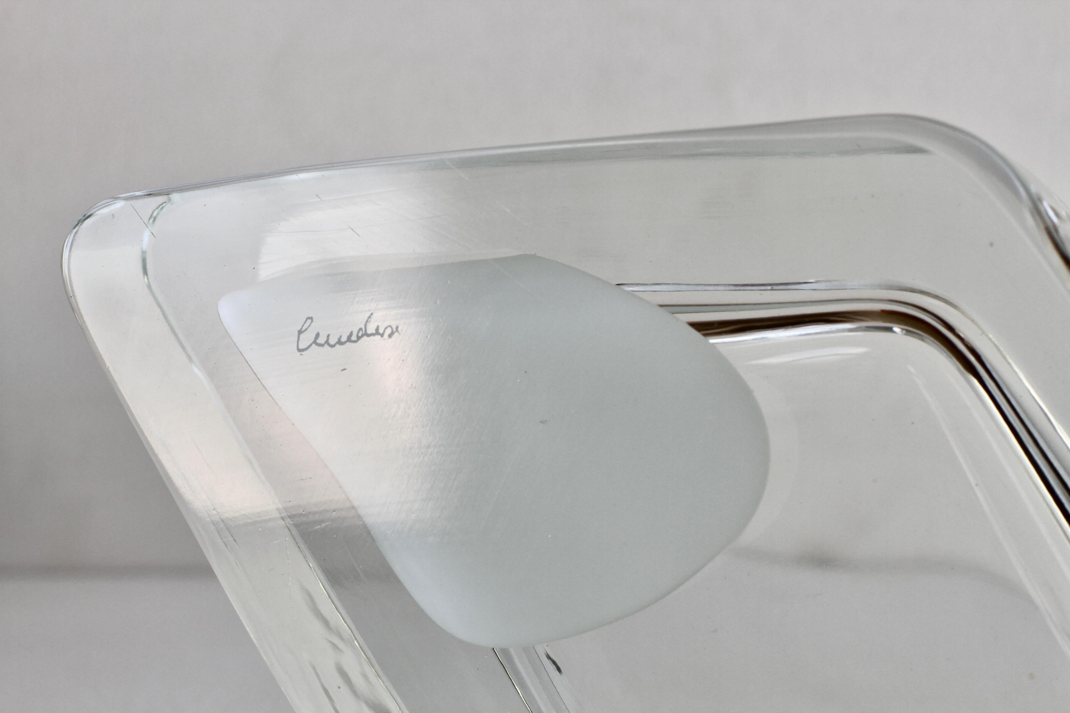 Large Cenedese Italian Rhombus White and Clear Murano Glass Bowl, Dish, Ashtray For Sale 11