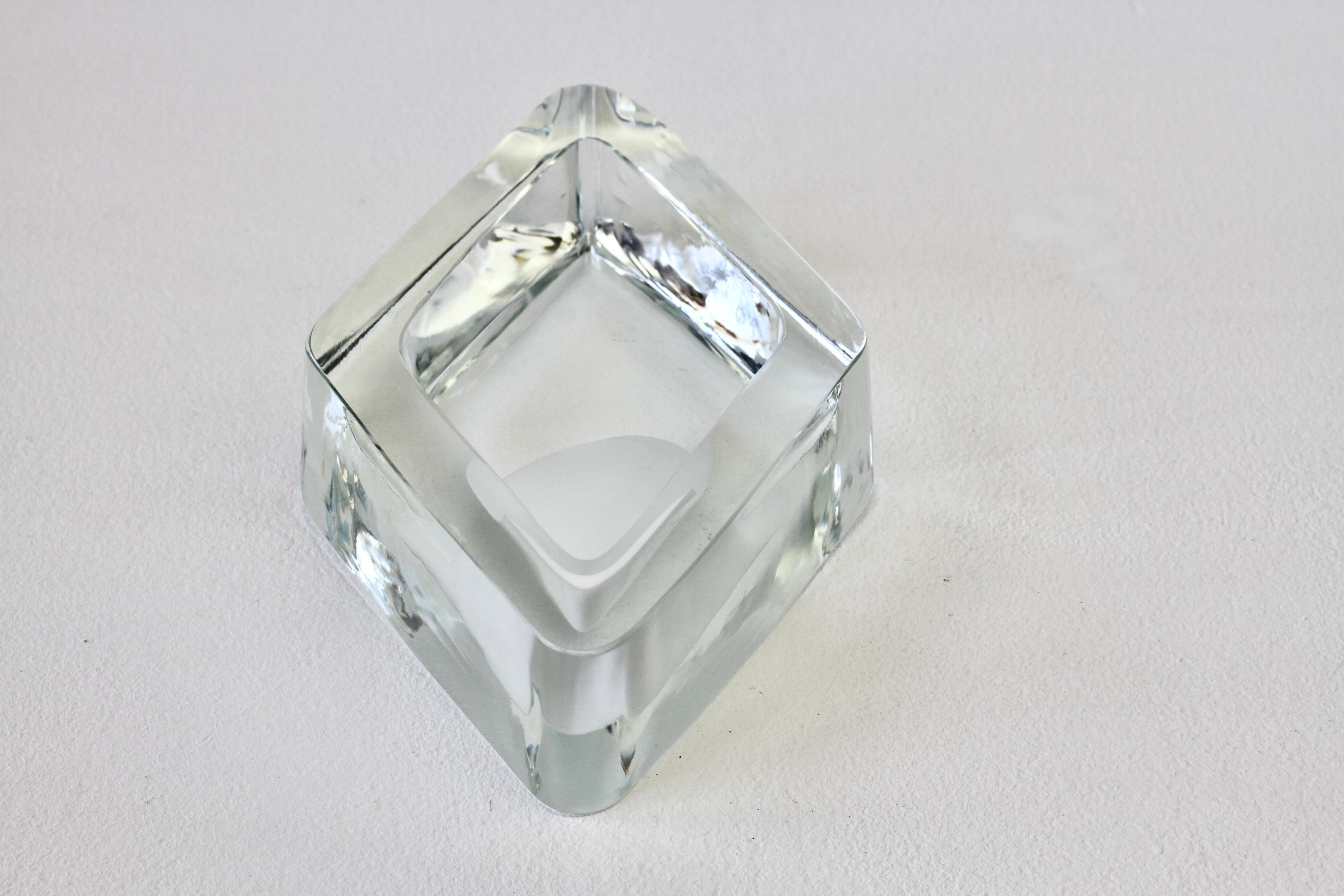 Mid-Century Modern Large Cenedese Italian Rhombus White and Clear Murano Glass Bowl, Dish, Ashtray For Sale