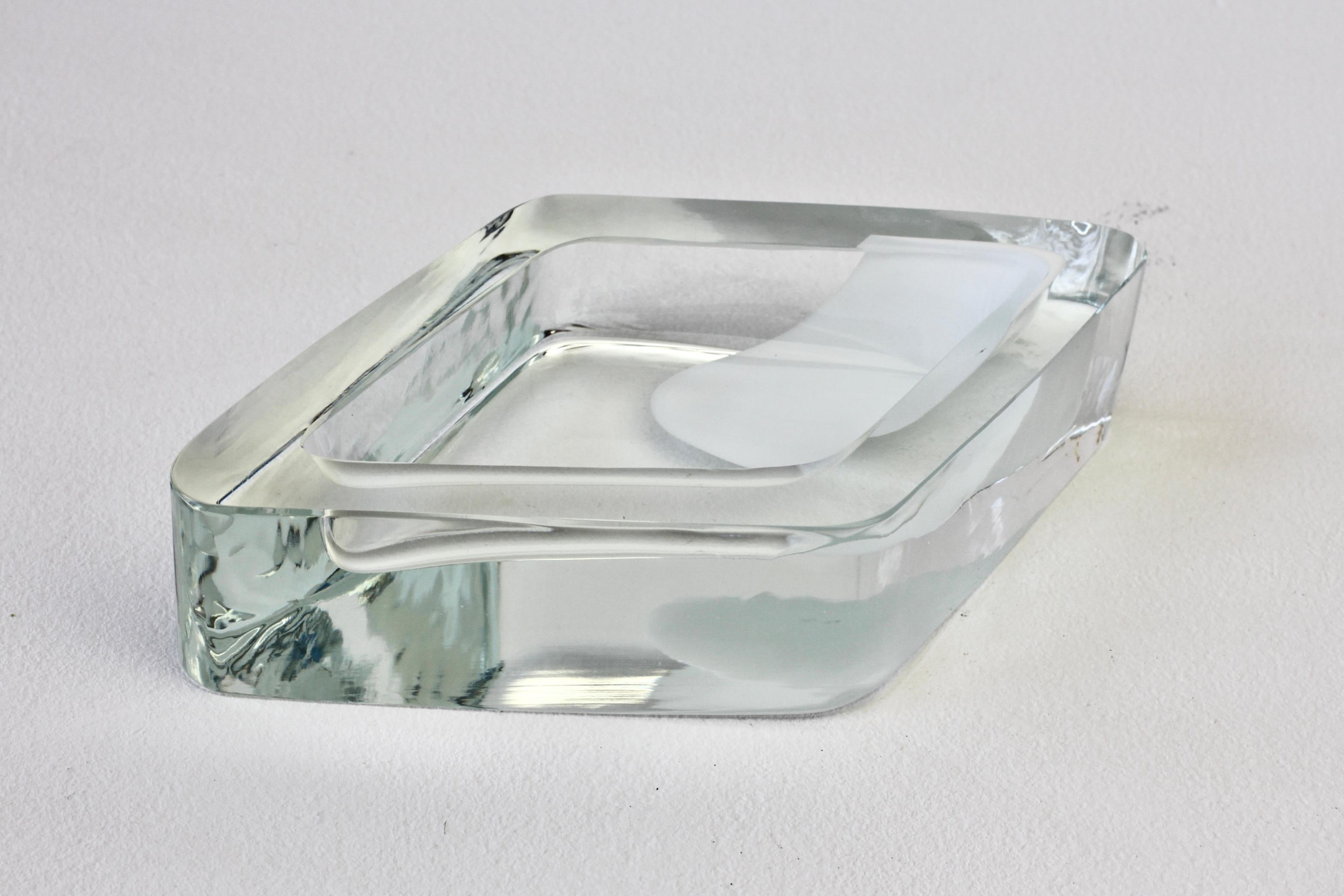 Large Cenedese Italian Rhombus White and Clear Murano Glass Bowl, Dish, Ashtray For Sale 1