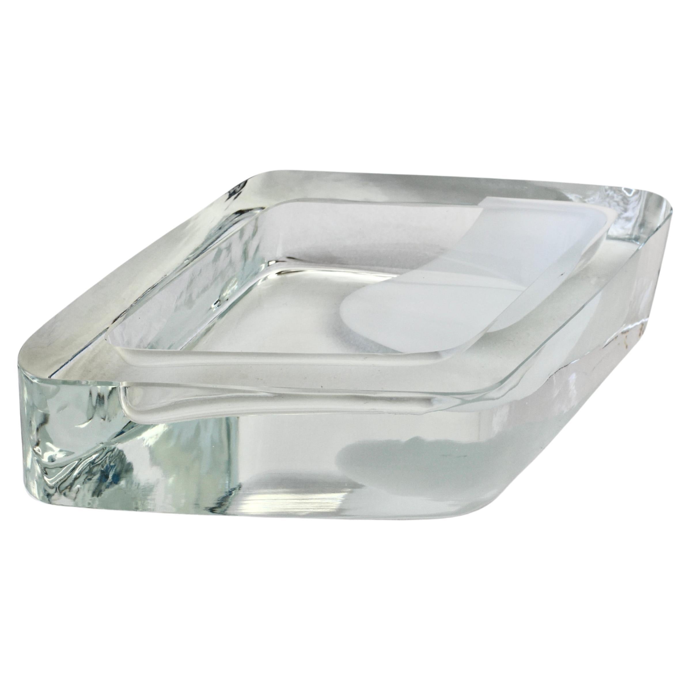 Large Cenedese Italian Rhombus White and Clear Murano Glass Bowl, Dish, Ashtray For Sale