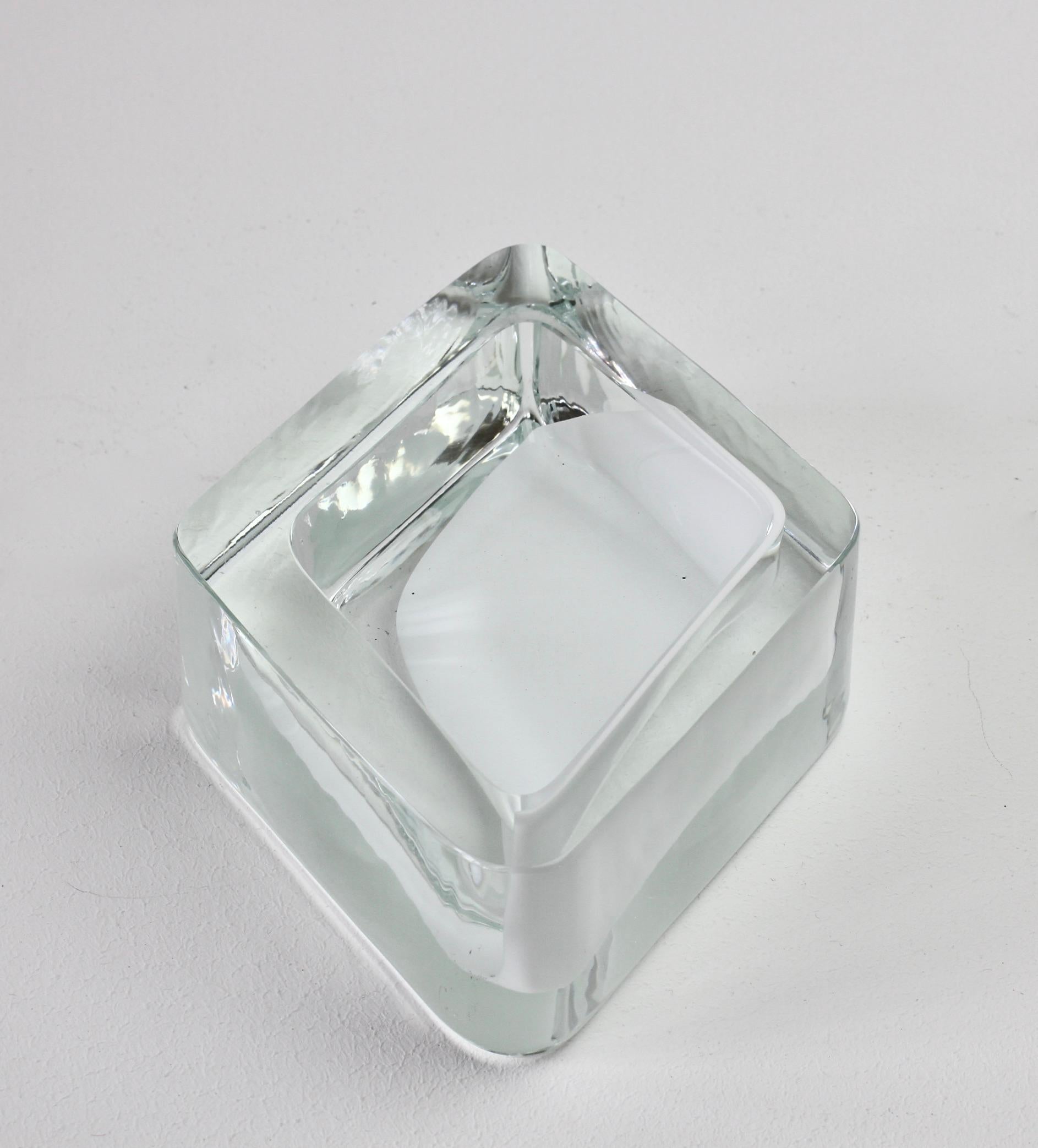 Large Cenedese Italian Rhombus White and Clear Murano Glass Bowl, Dish, Ashtray 8