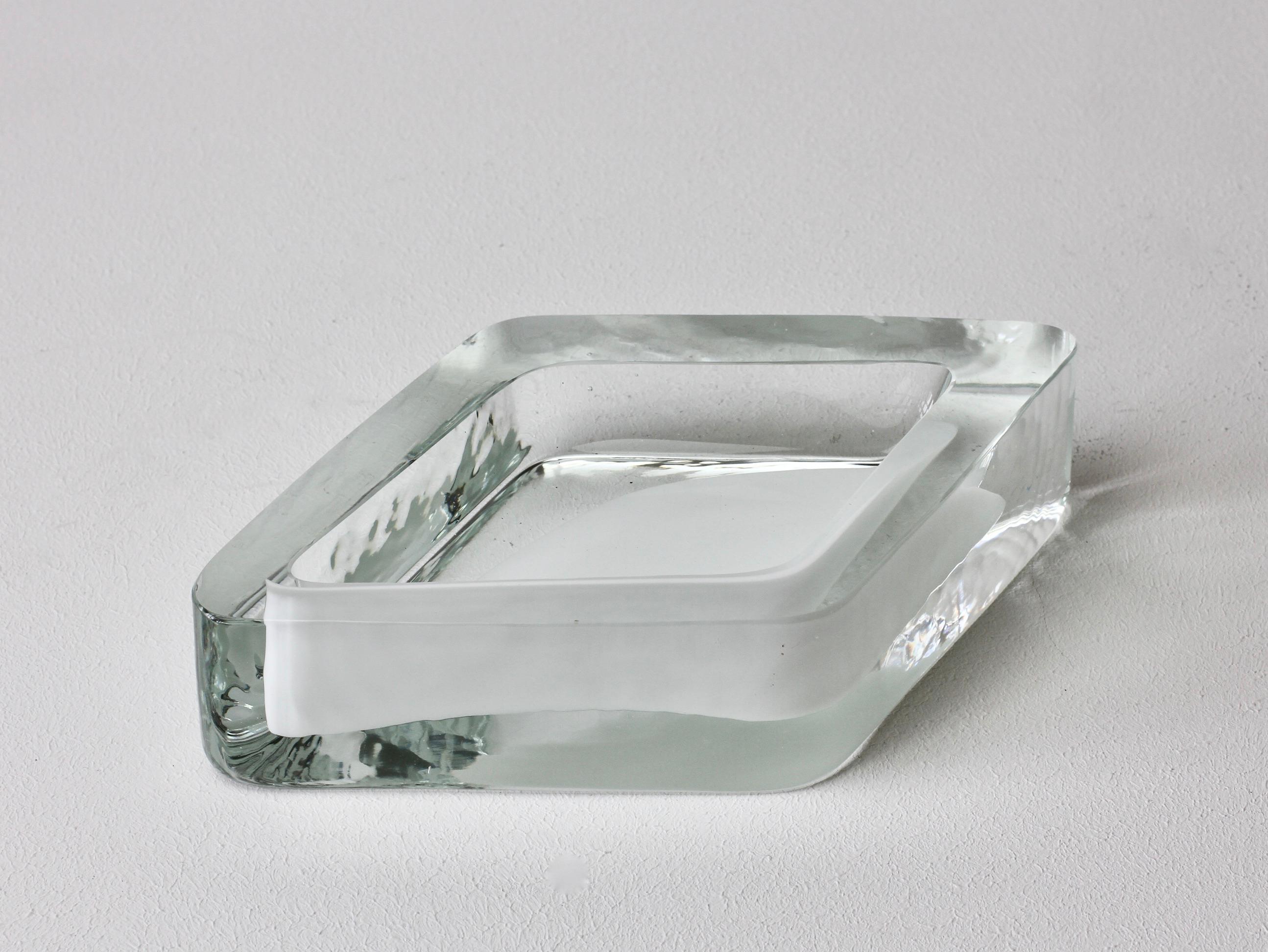 Large Cenedese Italian Rhombus White and Clear Murano Glass Bowl, Dish, Ashtray 13