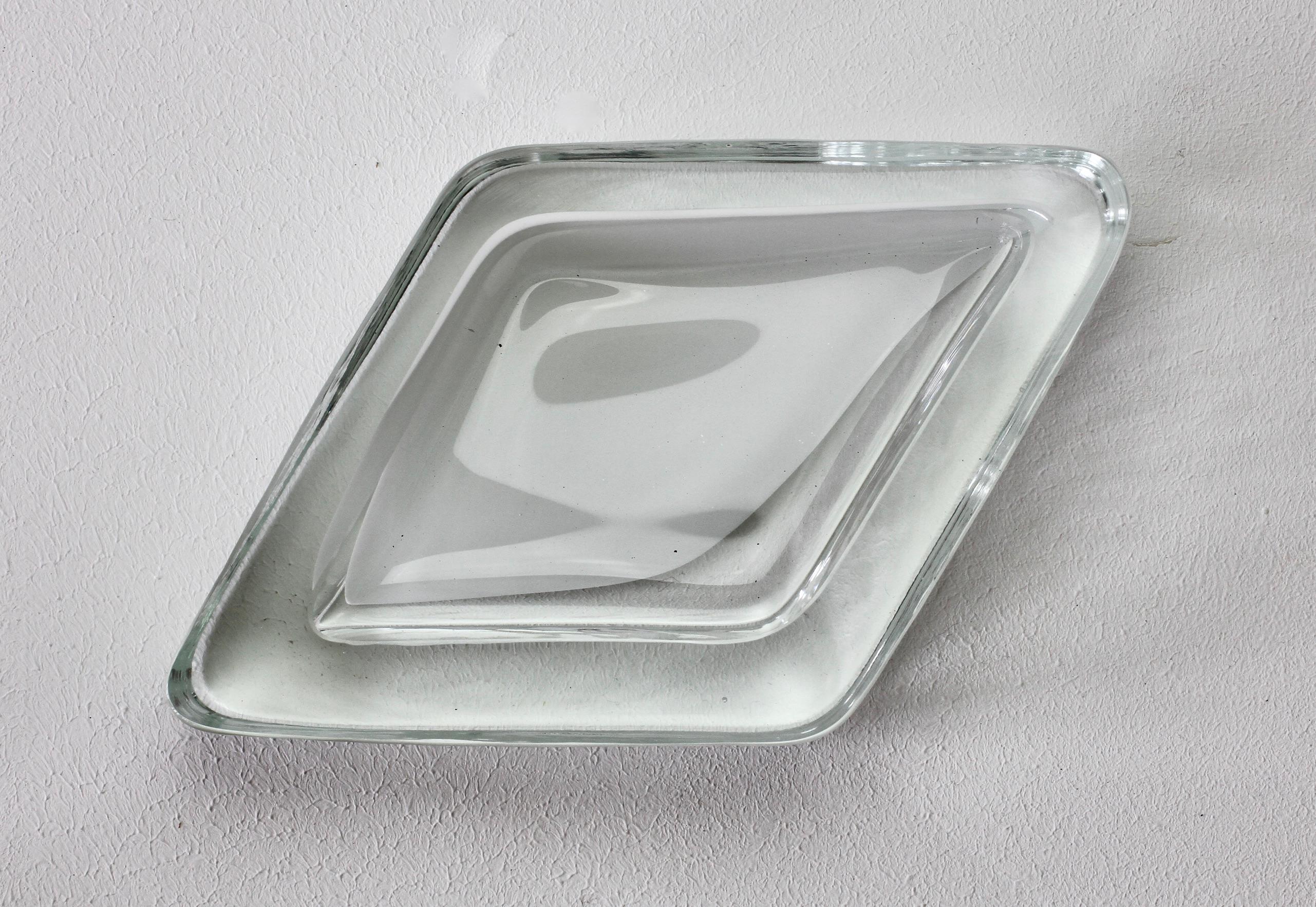 Large Cenedese Italian Rhombus White and Clear Murano Glass Bowl, Dish, Ashtray 14