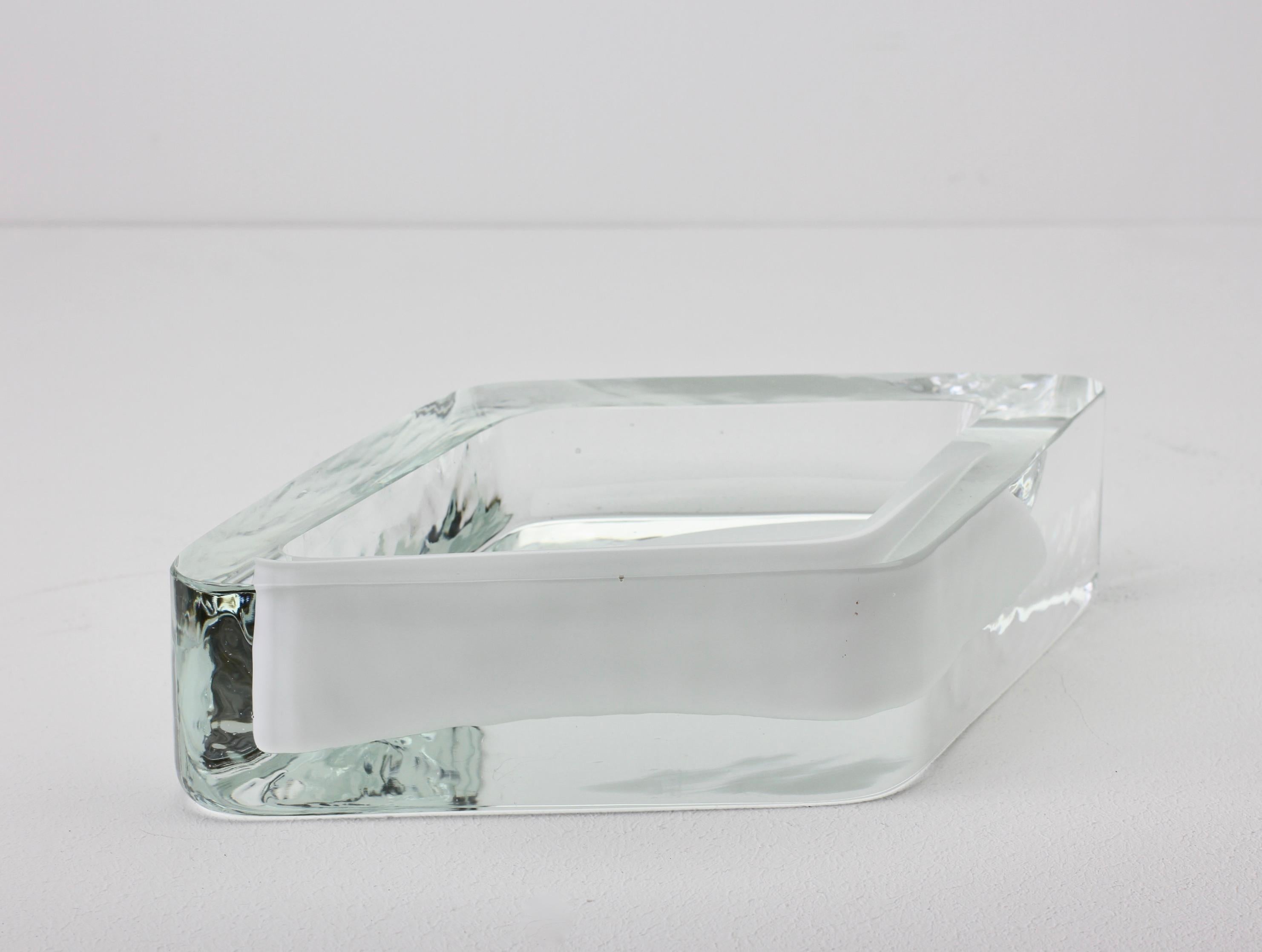 Blown Glass Large Cenedese Italian Rhombus White and Clear Murano Glass Bowl, Dish, Ashtray