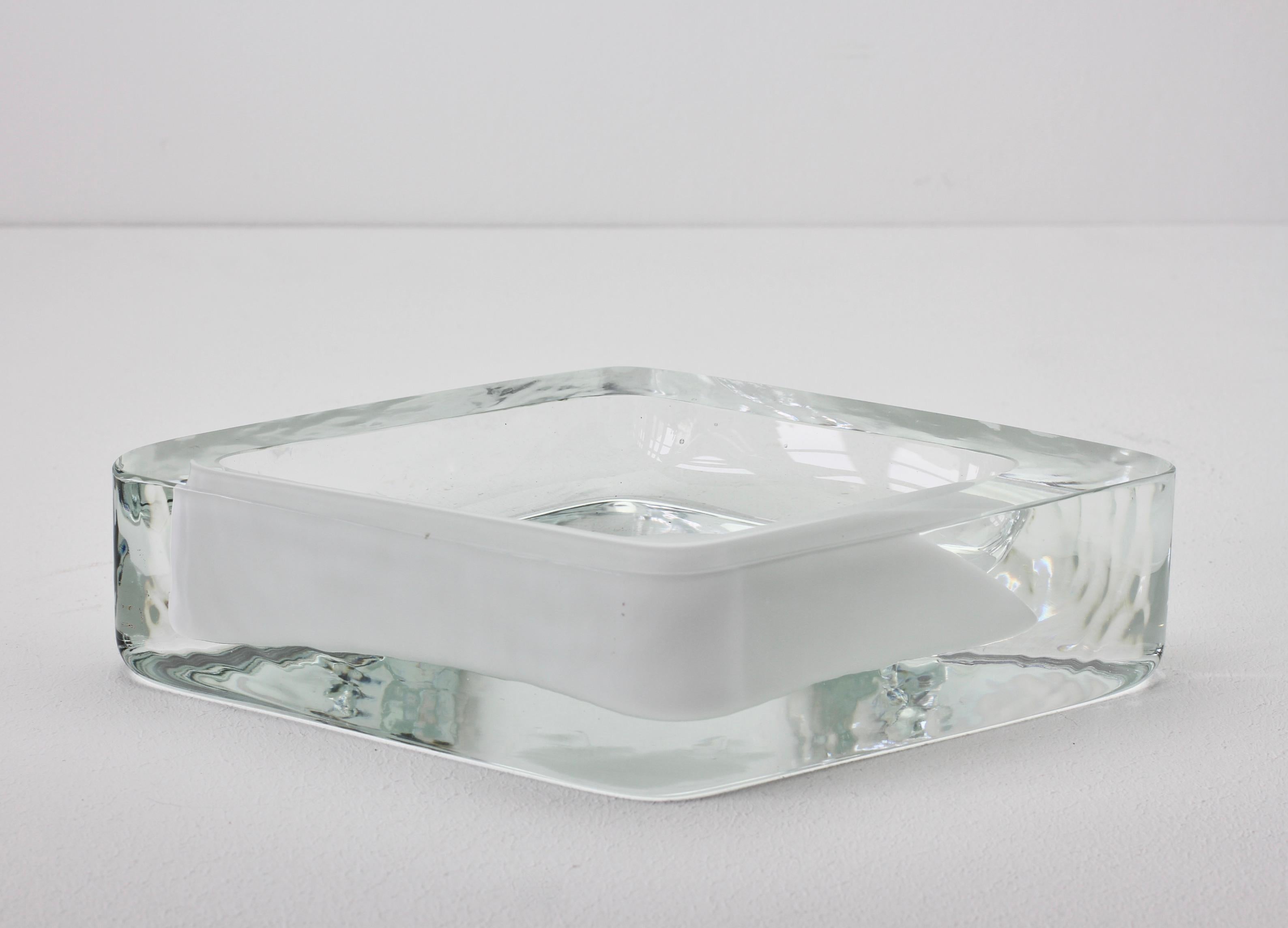 Large Cenedese Italian Rhombus White and Clear Murano Glass Bowl, Dish, Ashtray 1