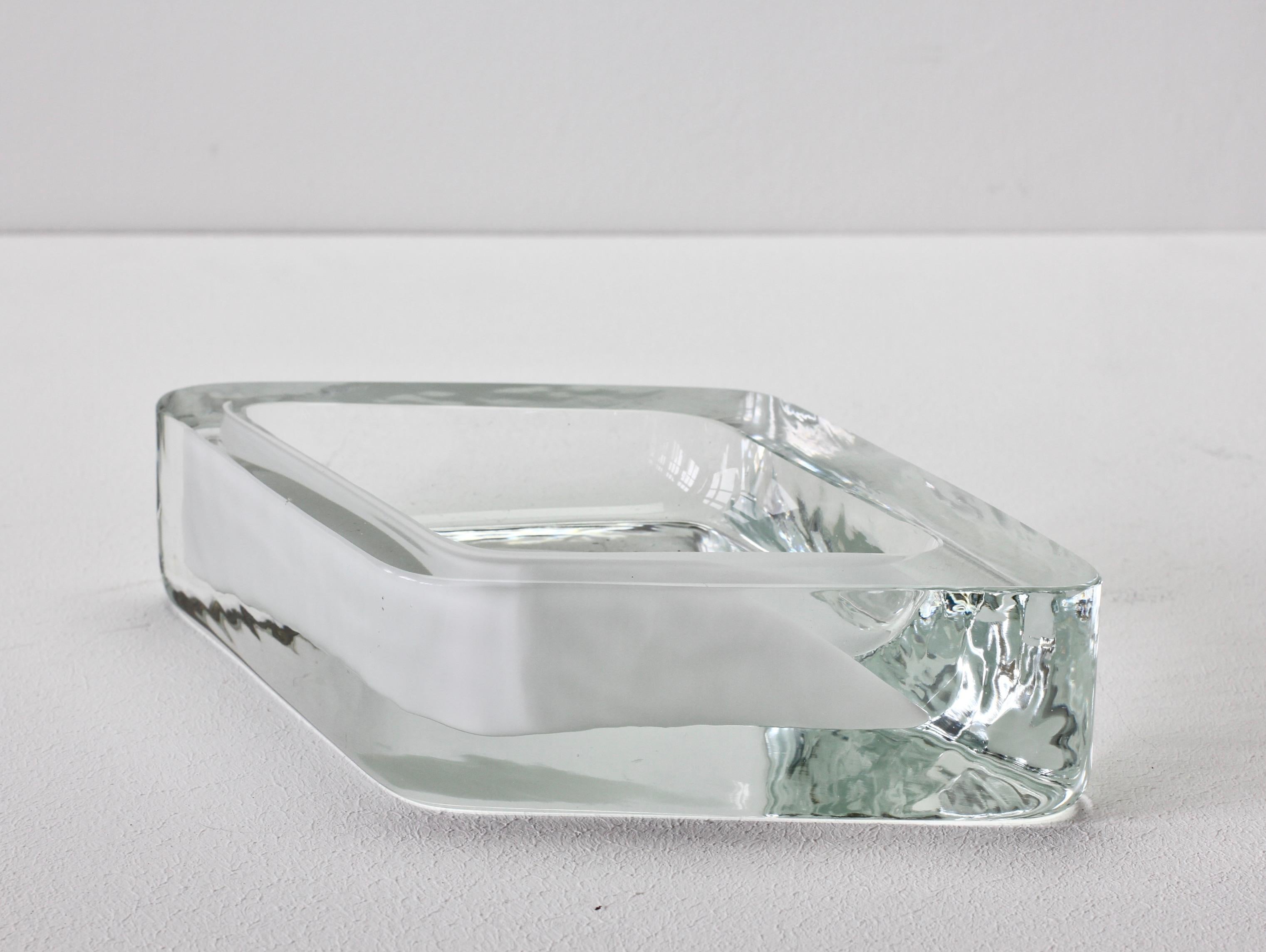 Large Cenedese Italian Rhombus White and Clear Murano Glass Bowl, Dish, Ashtray 2
