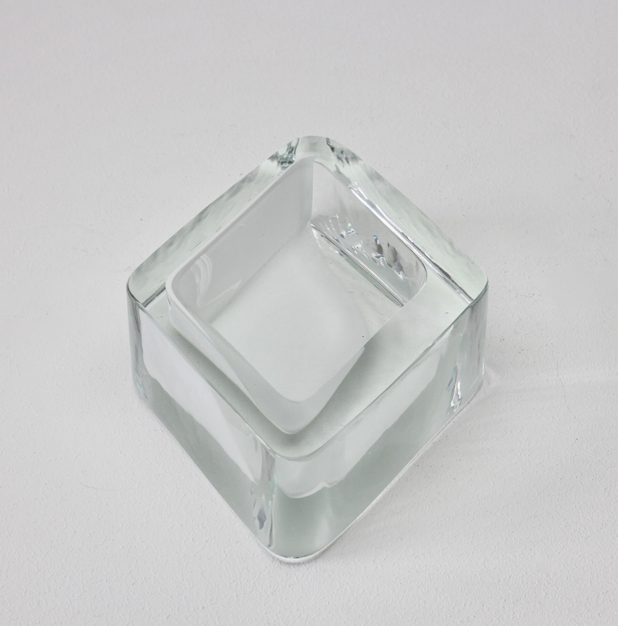 Large Cenedese Italian Rhombus White and Clear Murano Glass Bowl, Dish, Ashtray 3