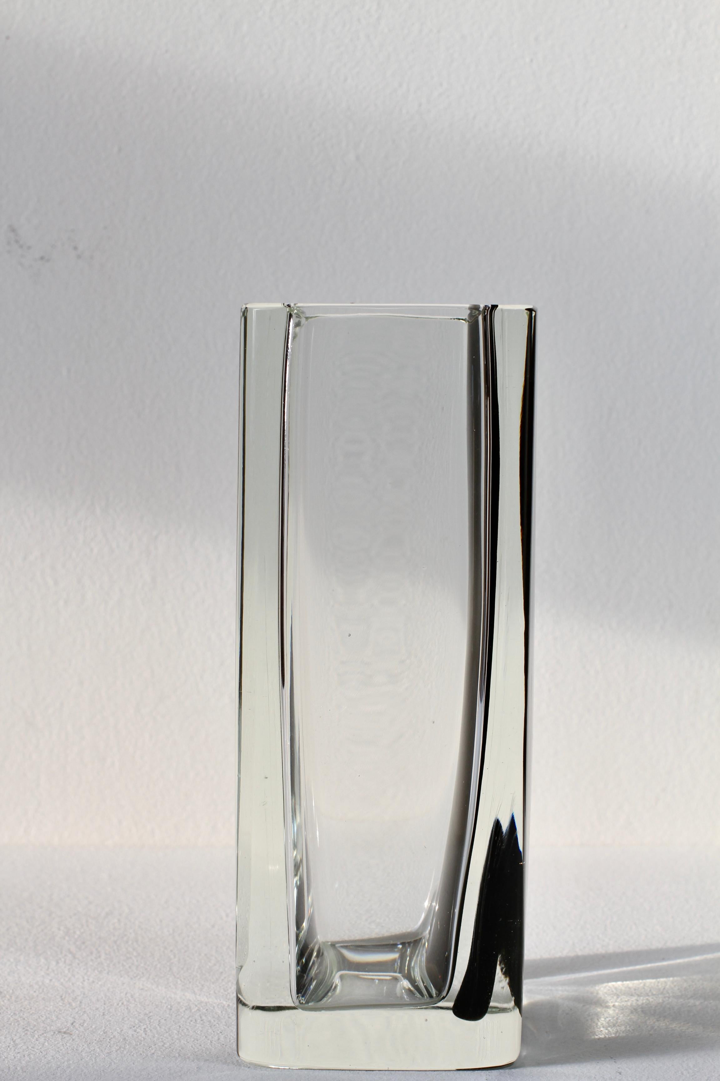 Grand vase carré italien Cenedese en verre de Murano noir et transparent en vente 5