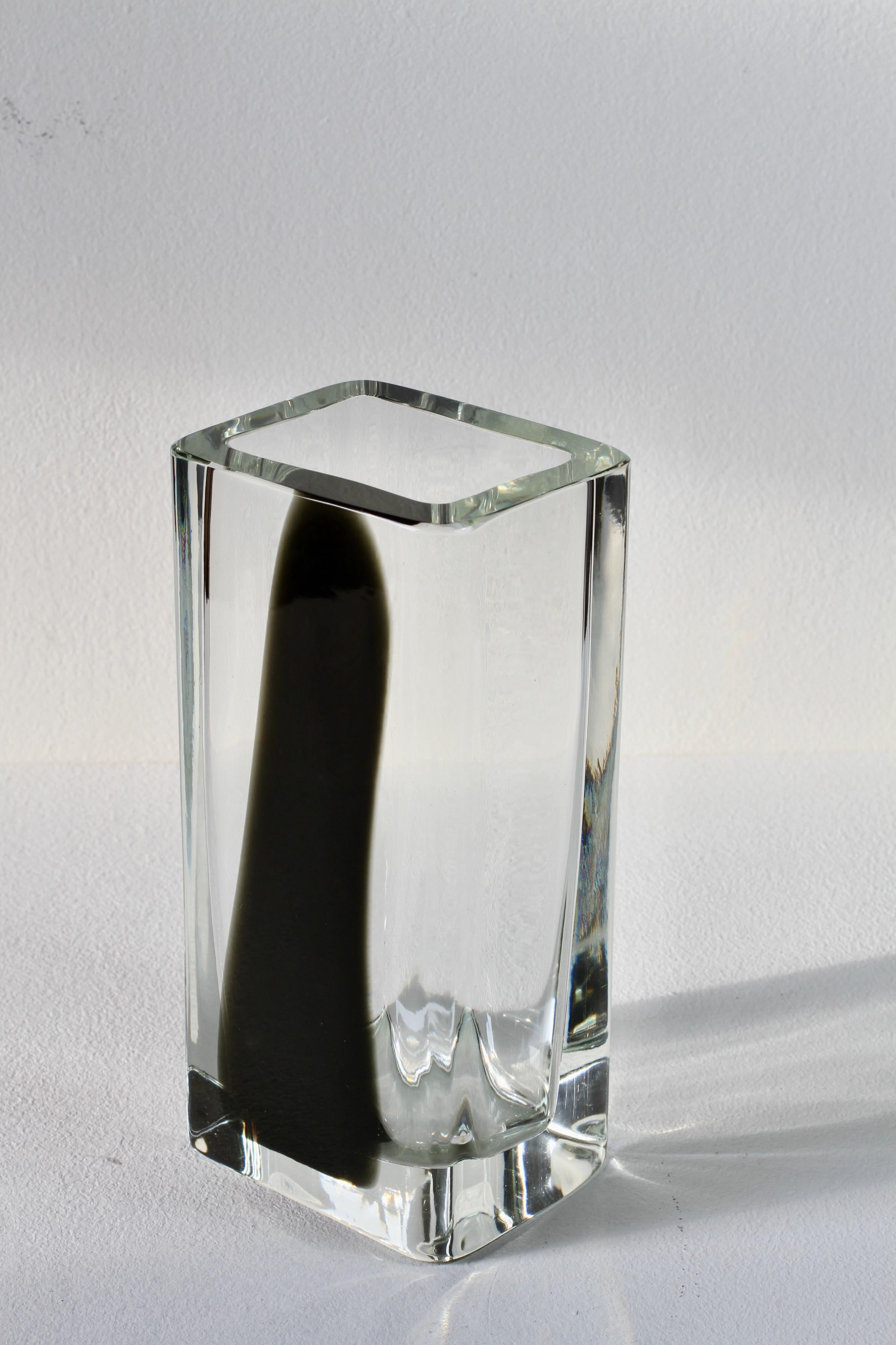 Large Cenedese Italian Square Black & Clear Murano Glass Vase For Sale 9