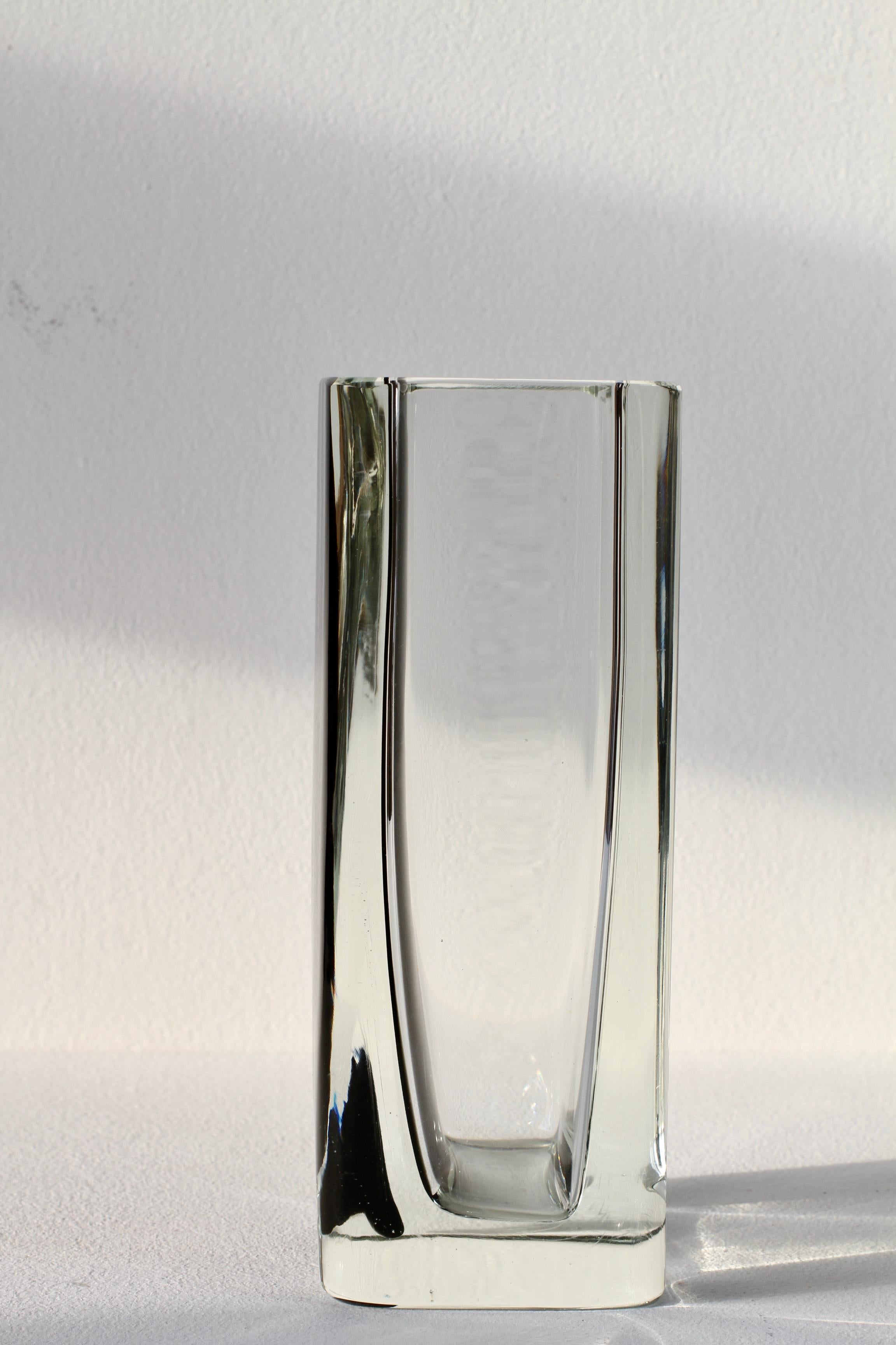 20th Century Large Cenedese Italian Square Black & Clear Murano Glass Vase For Sale