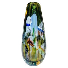 Large Cenedese Murano glass multicolor vase with marine animals circa 1950.