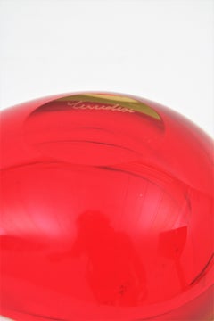 Large Cenedese Murano Red Sommerso Glass Geode Bowl Ashtray, Signed
