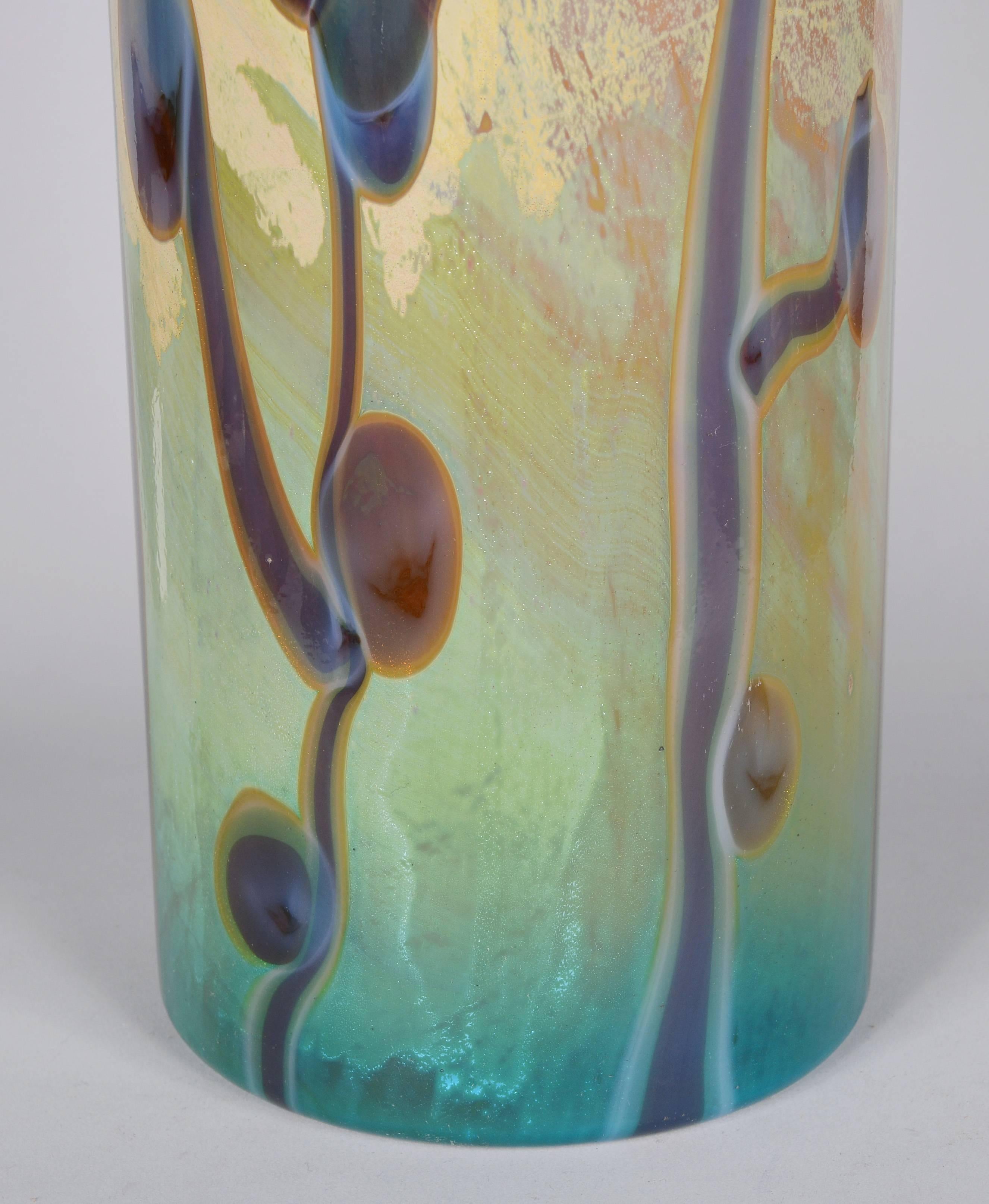 Art Glass Large Cenedese Murano Vase with Stylized Flowers