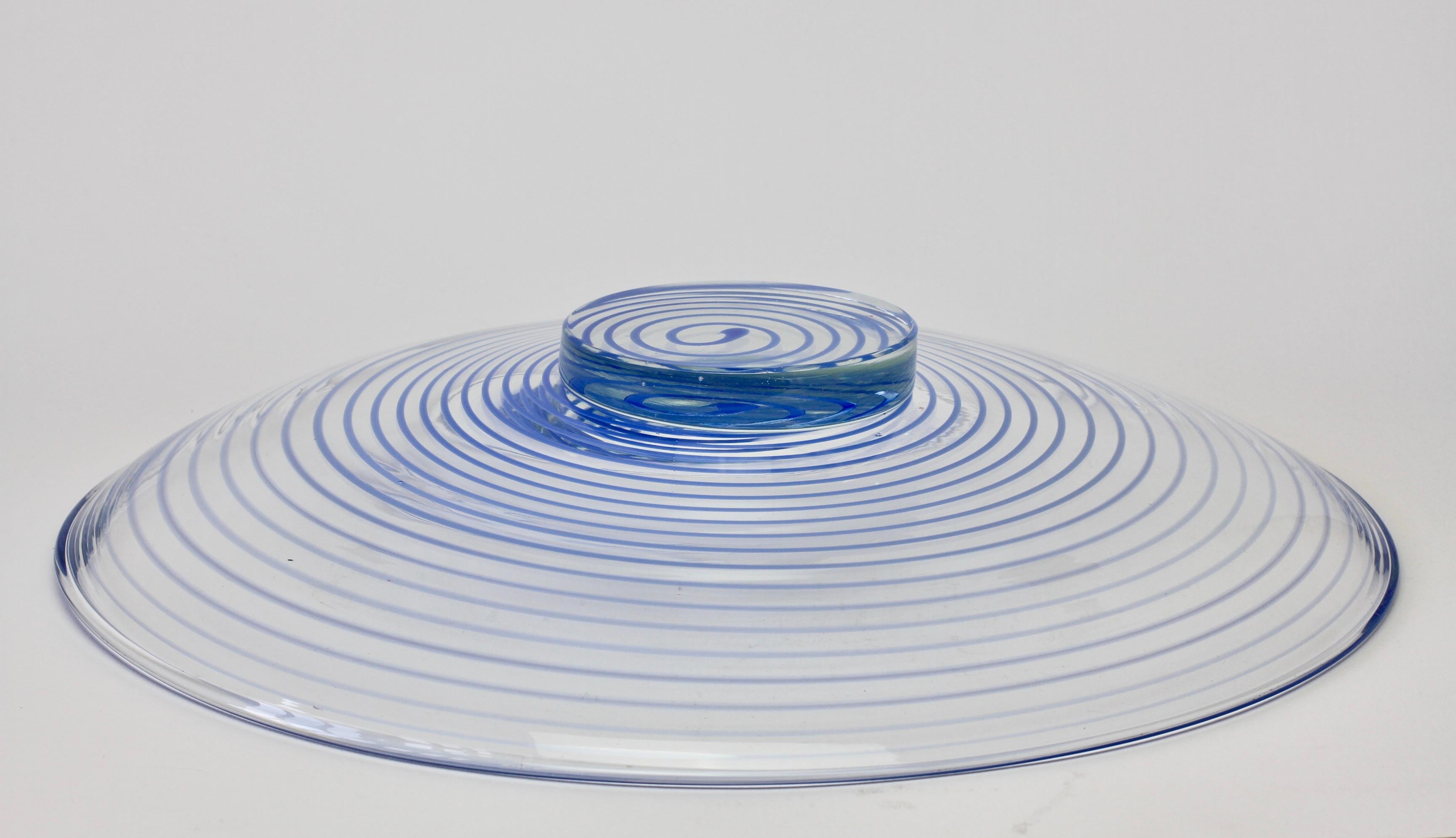 Large Cenedese Venetian Italian Murano Glass Blue Spirali Bowl or Serving Dish For Sale 5