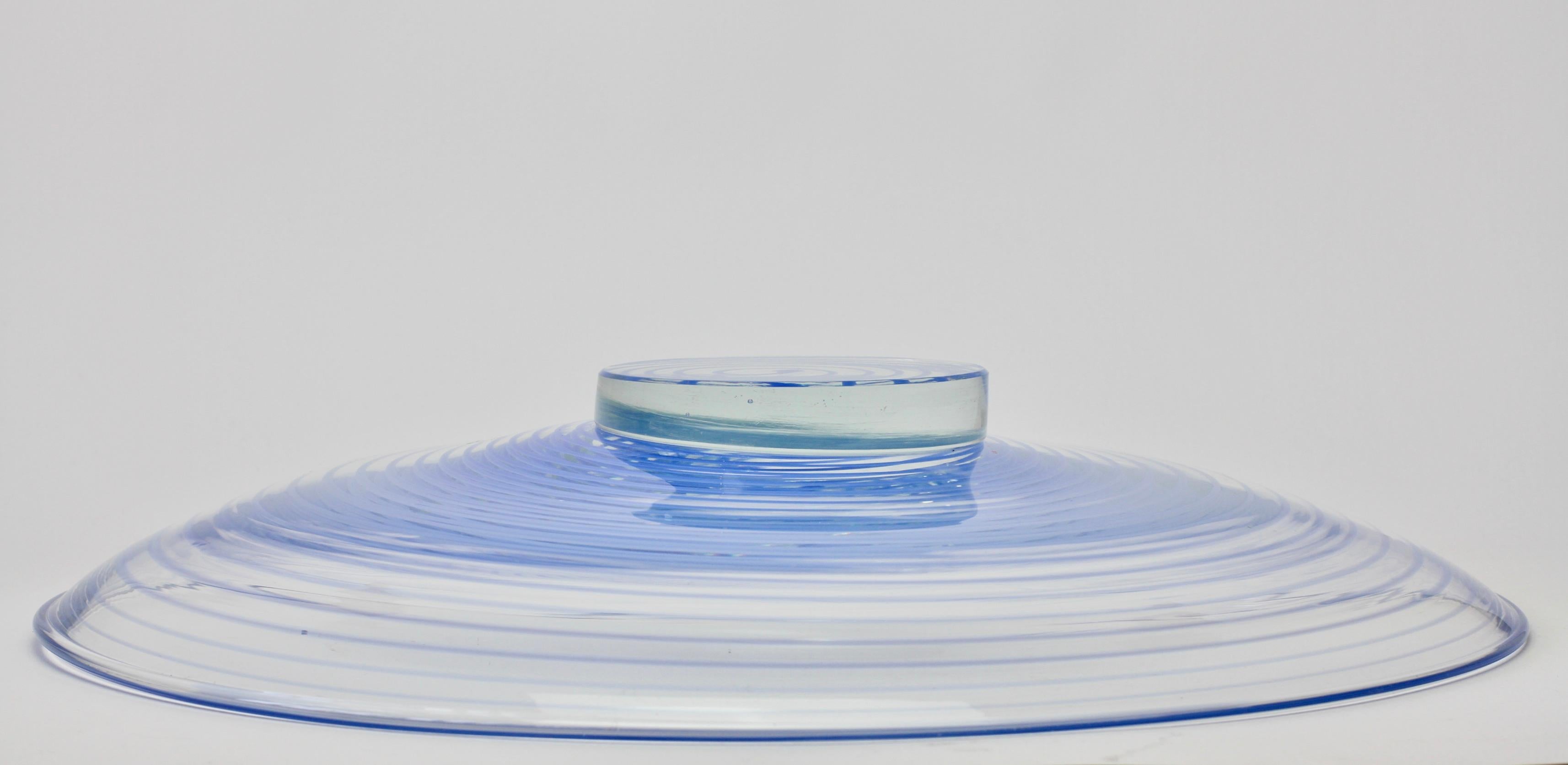 Large Cenedese Venetian Italian Murano Glass Blue Spirali Bowl or Serving Dish For Sale 6