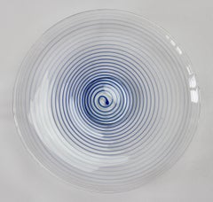 Large Cenedese Venetian Italian Murano Glass Blue Spirali Bowl or Serving Dish