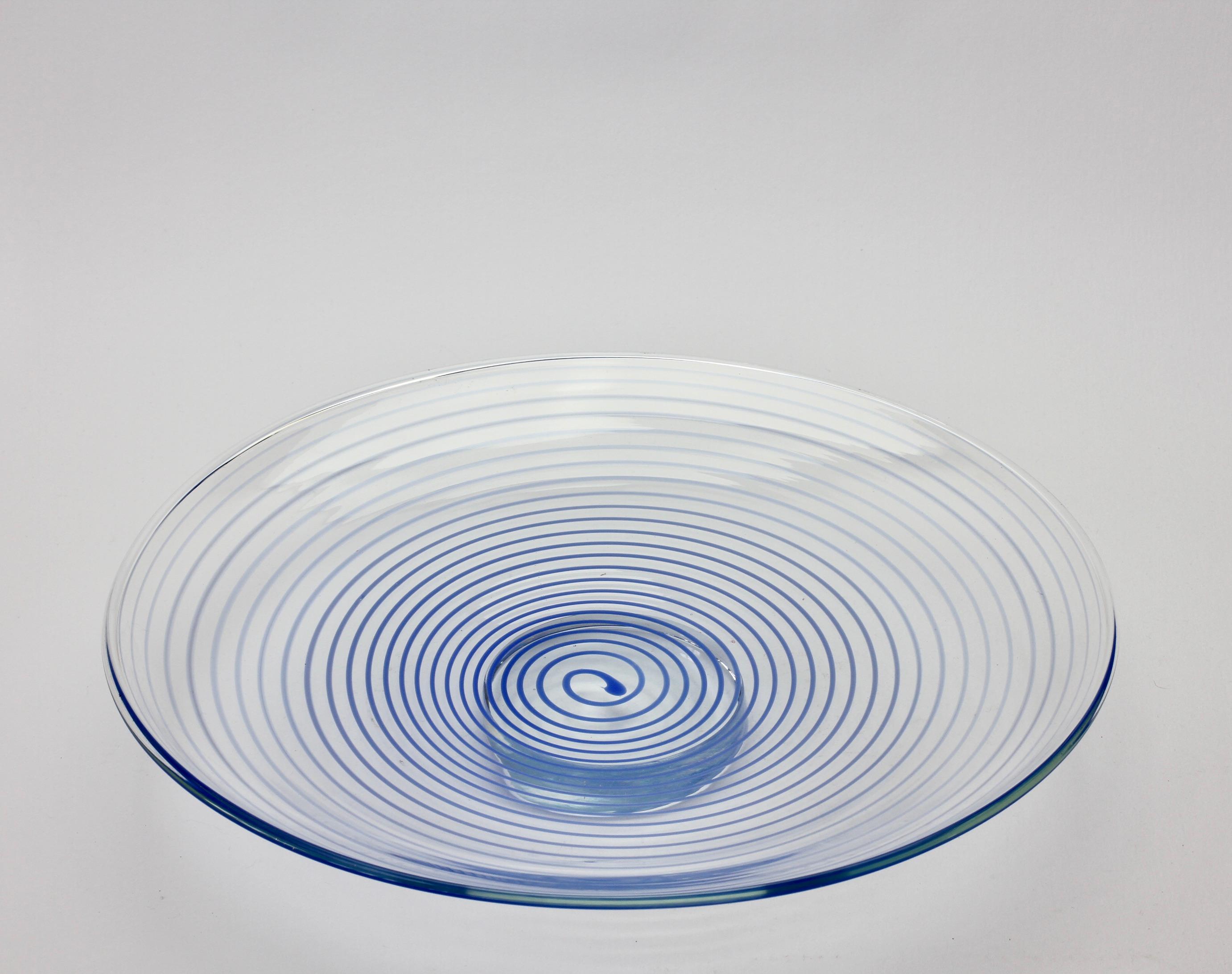 Mid-Century Modern Large Cenedese Venetian Italian Murano Glass Blue Spirali Bowl or Serving Dish For Sale