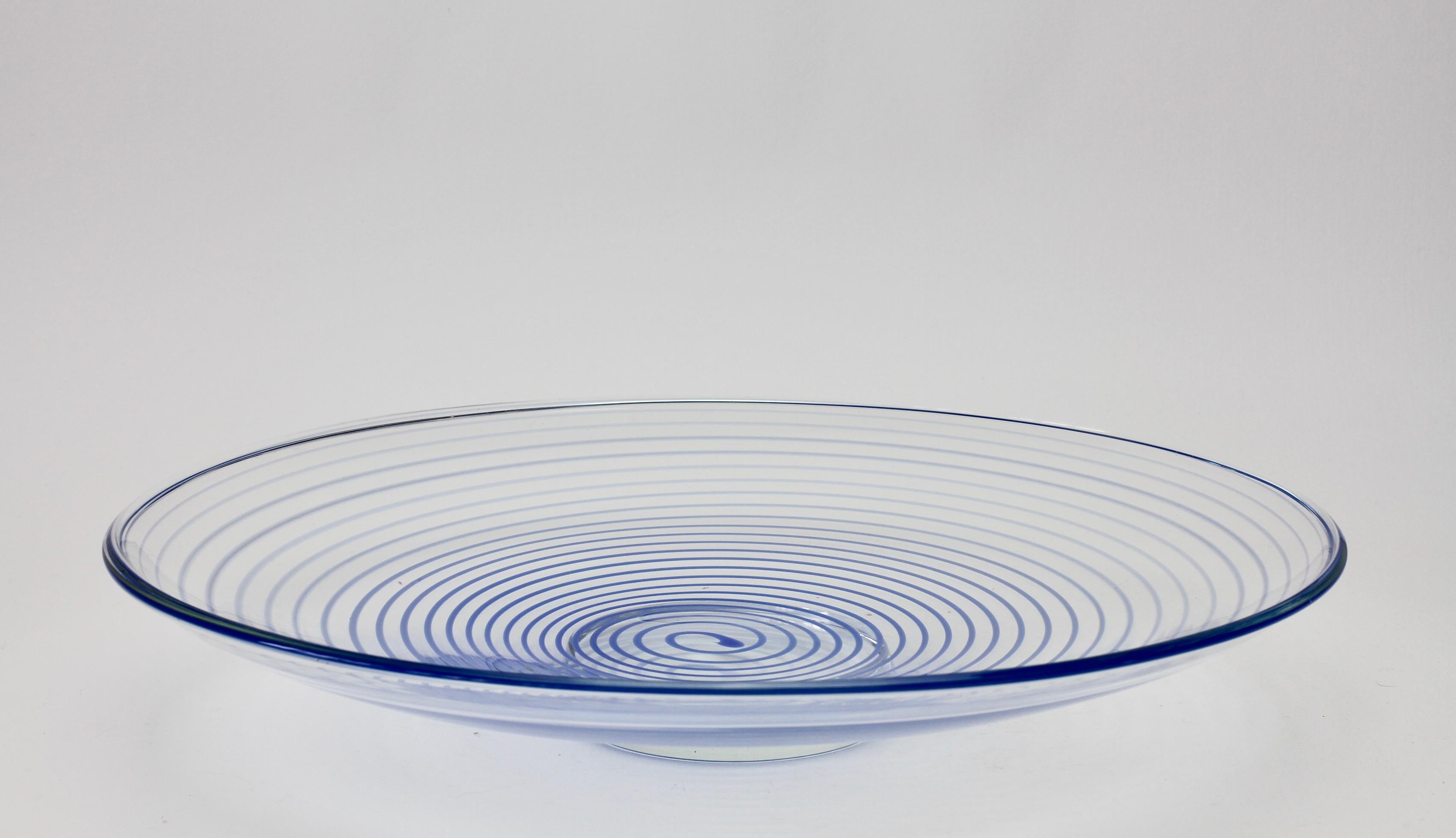 20th Century Large Cenedese Venetian Italian Murano Glass Blue Spirali Bowl or Serving Dish For Sale